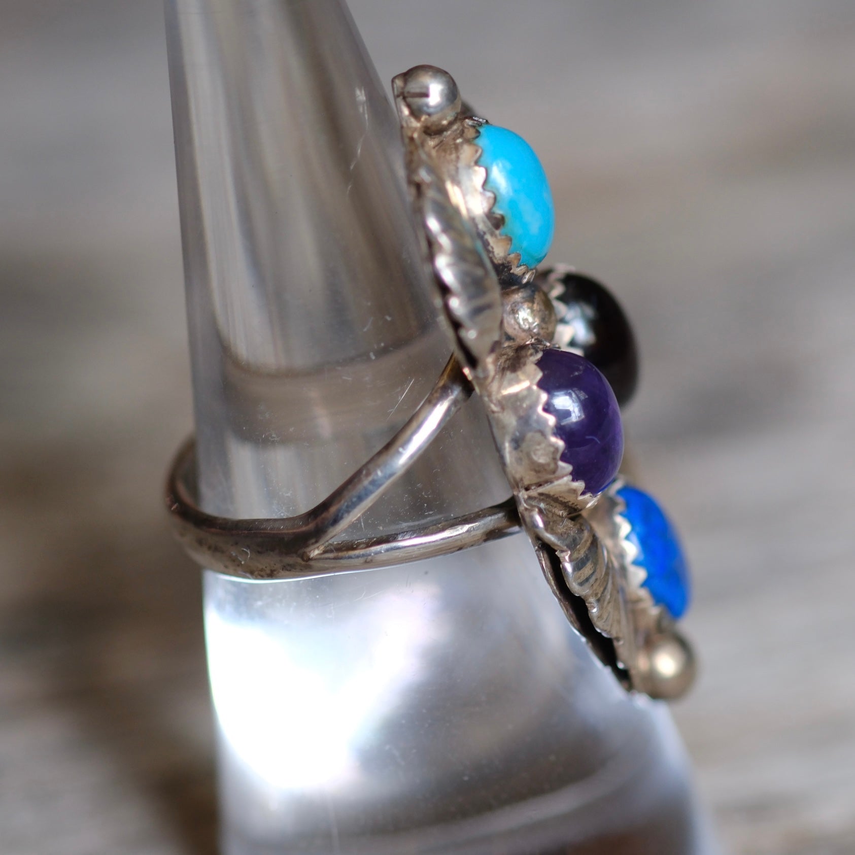 Vintage Sterling Multistone Cluster Feather Ring 6.75