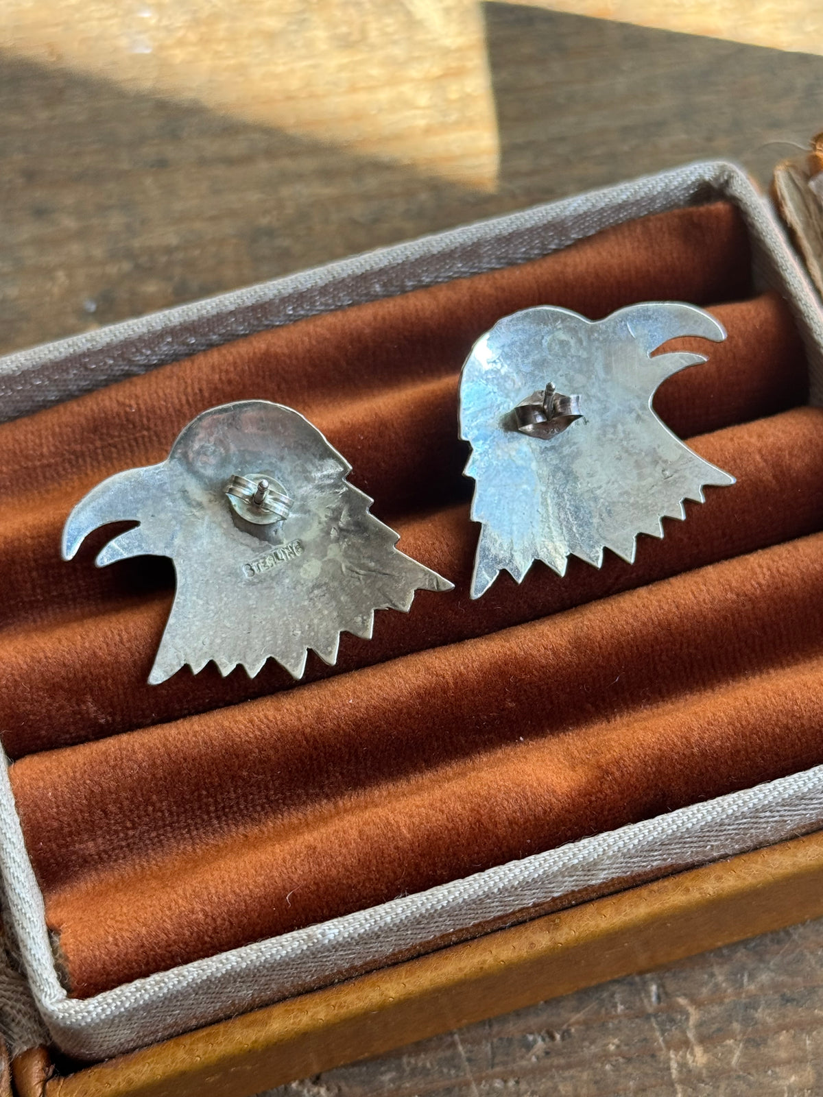 Vintage Sterling Silver Turquoise Eagle Earrings