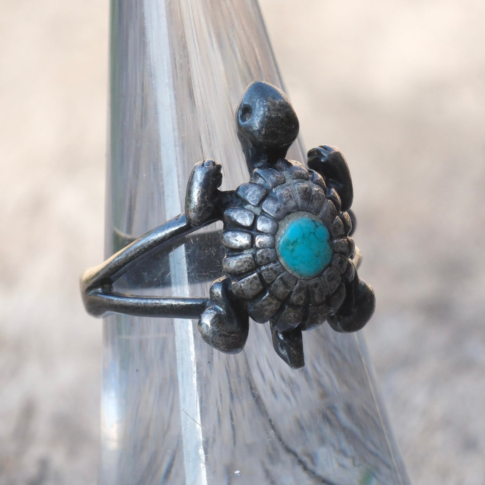 Vintage Sterling Turquoise Turtle Ring 6.25