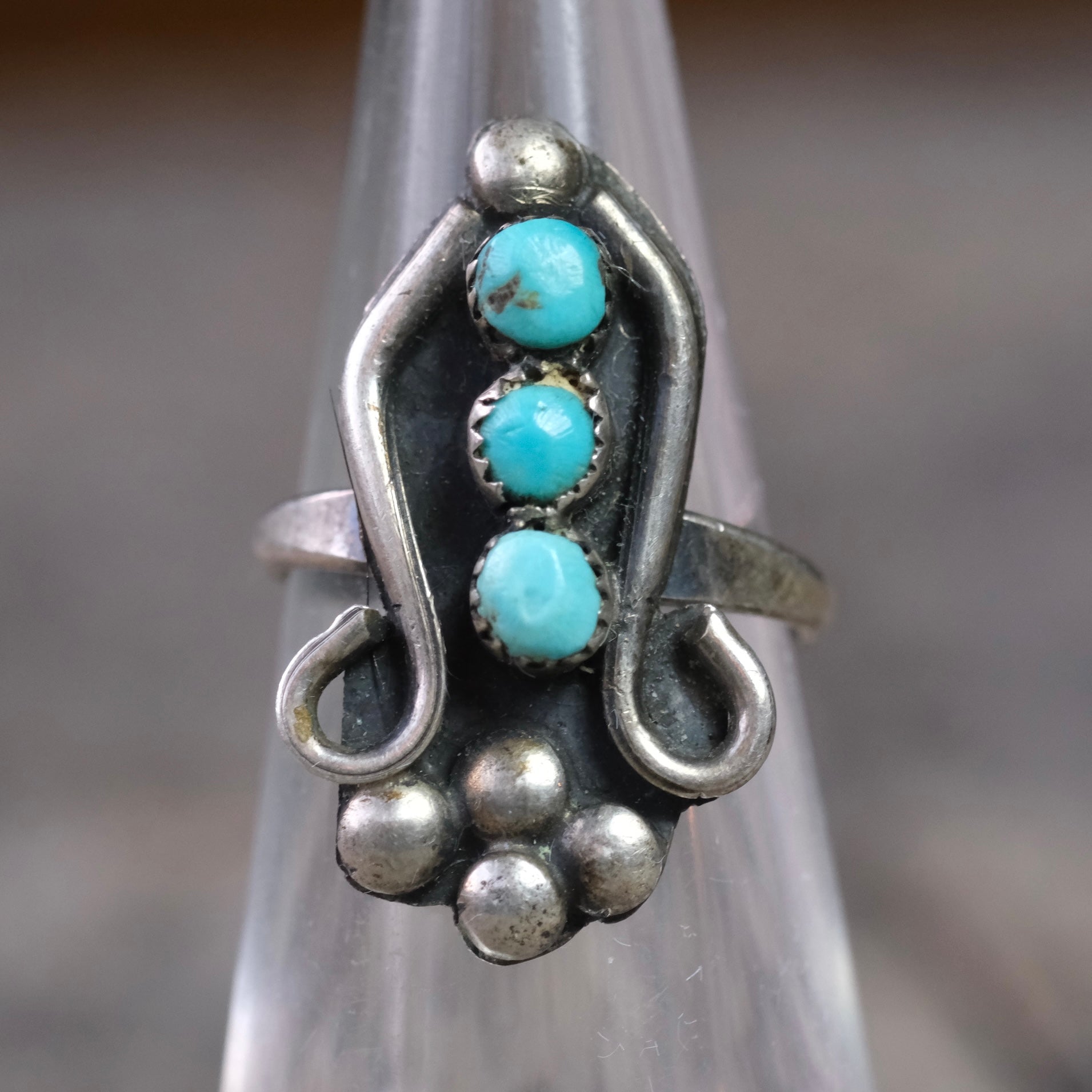 Vintage Sterling 3-Stone Turquoise Ring 4.5