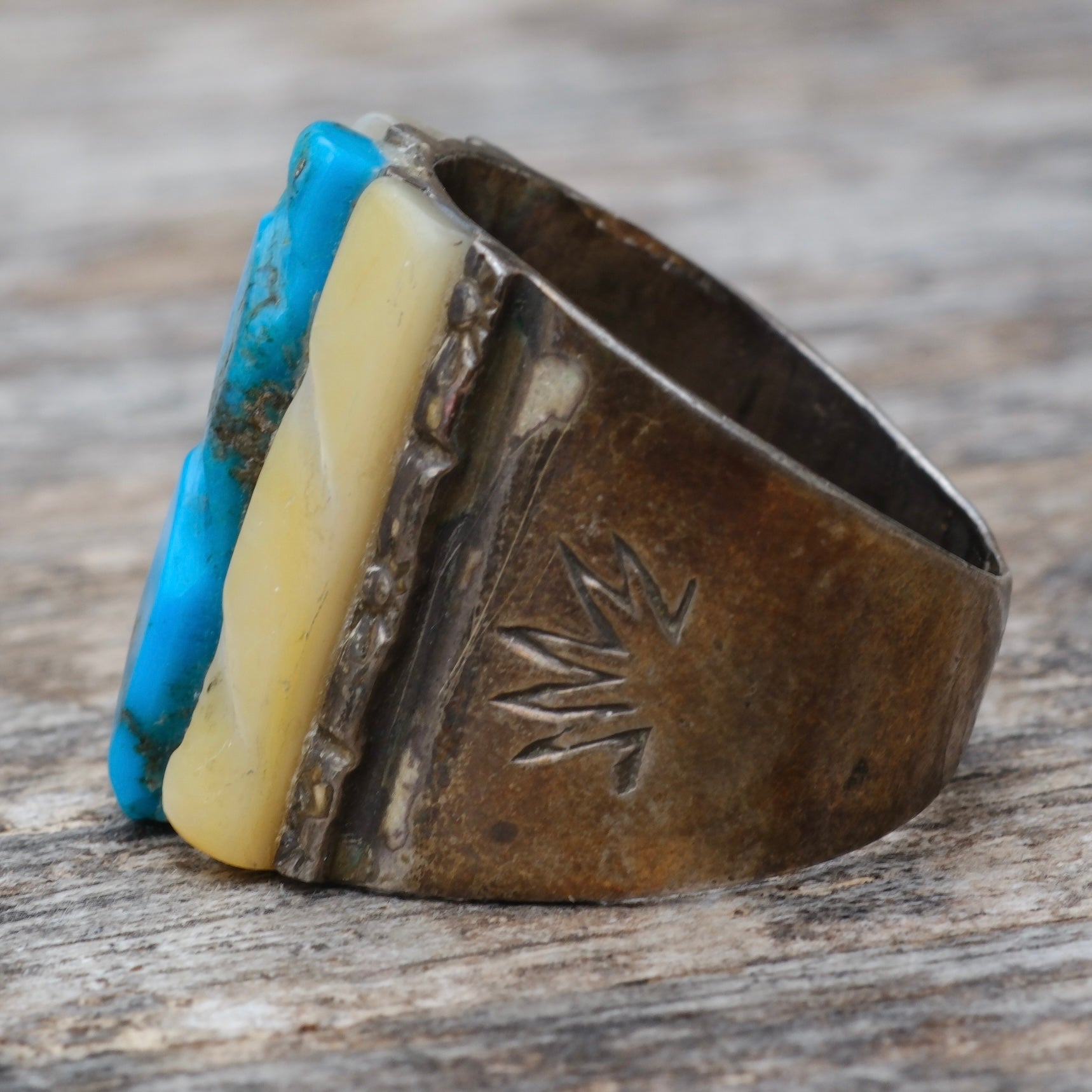 Vintage Sterling Turquoise and Mother Of Pearl Ring 12