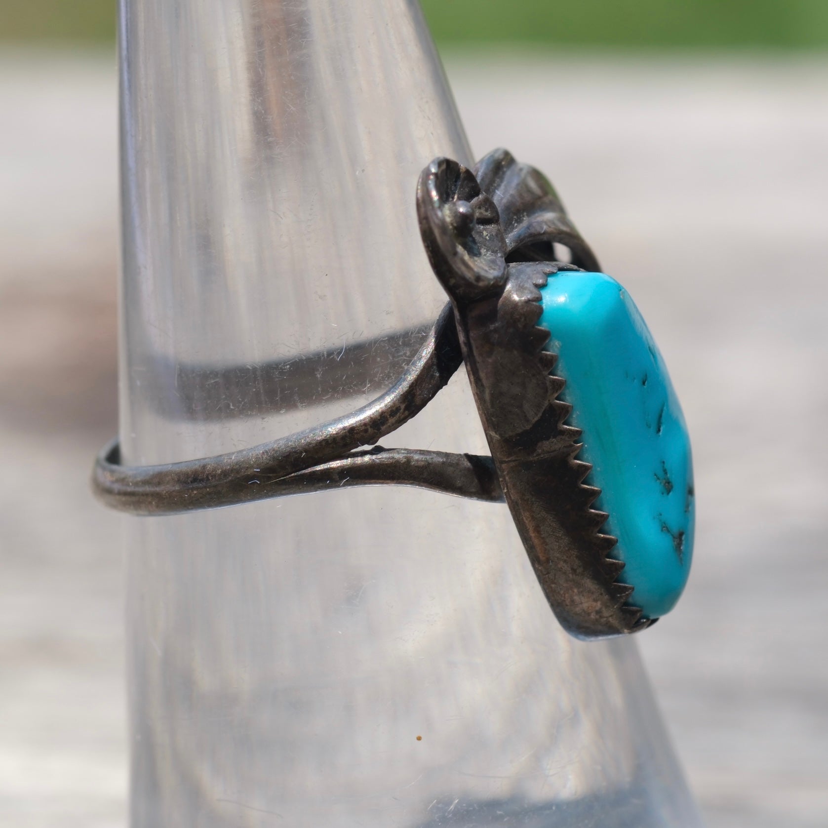 Vintage Sterling Turquoise Feather Ring 6