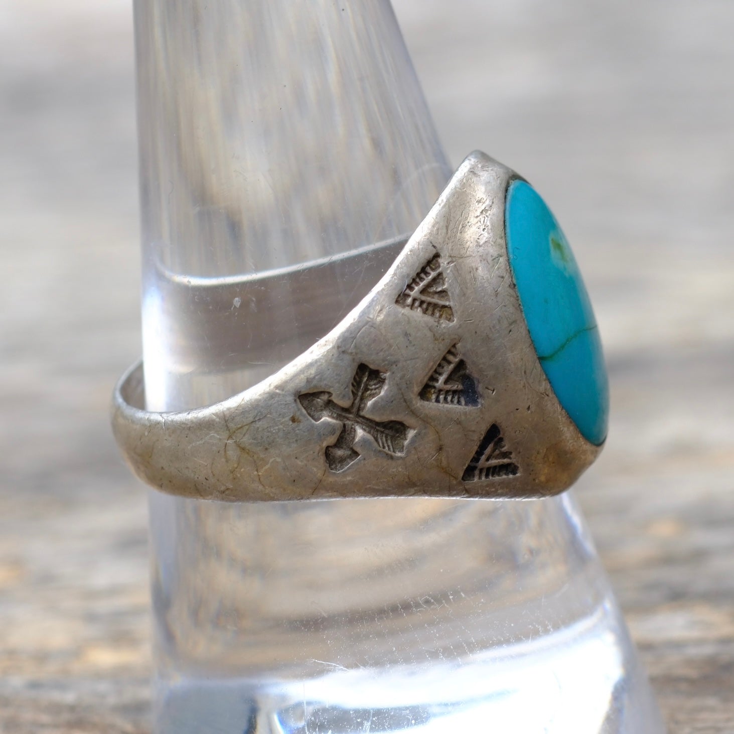 Vintage Sterling Turquoise Crossed Arrows Ring 9.5