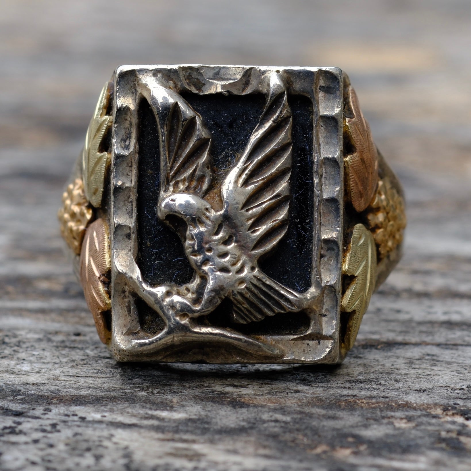 Vintage Sterling and Gold Eagle Ring 11.75