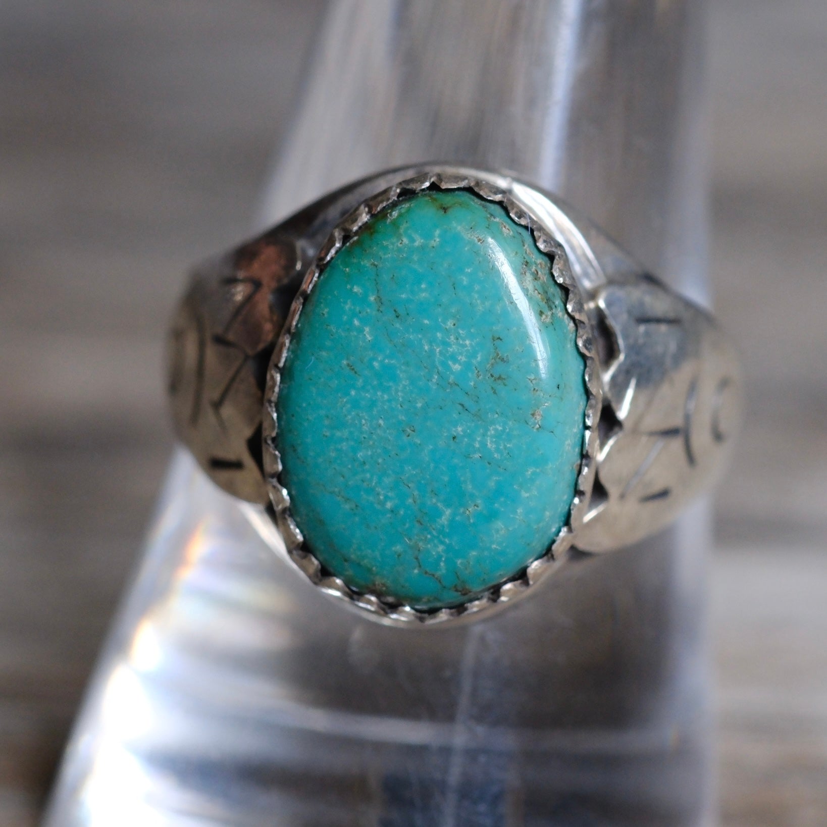 Vintage Sterling Turquoise Stamped Band Ring 9.5
