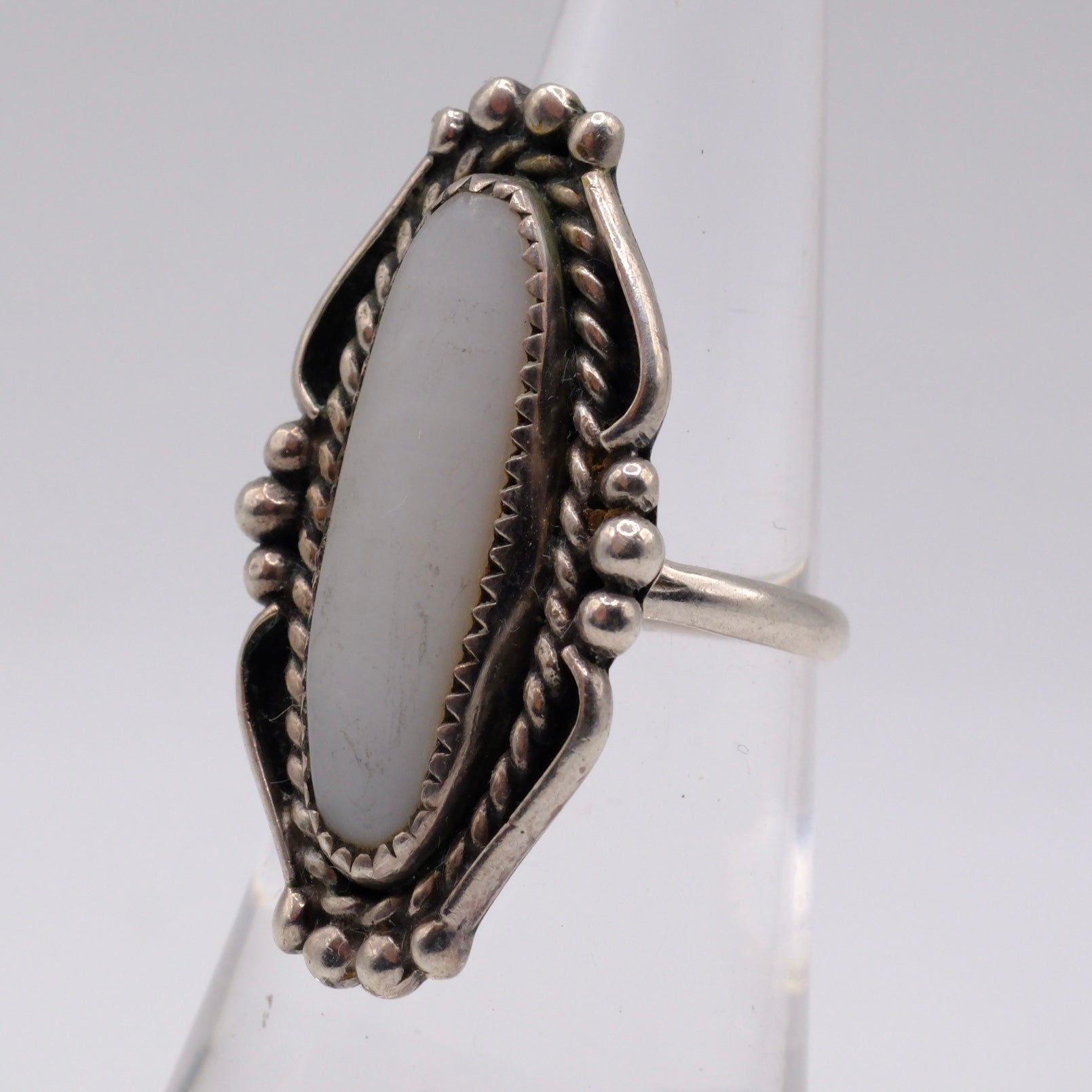 Vintage Sterling Mother Of Pearl Ring 5.25