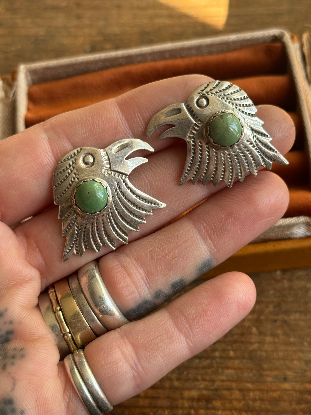 Vintage Sterling Silver Turquoise Eagle Earrings