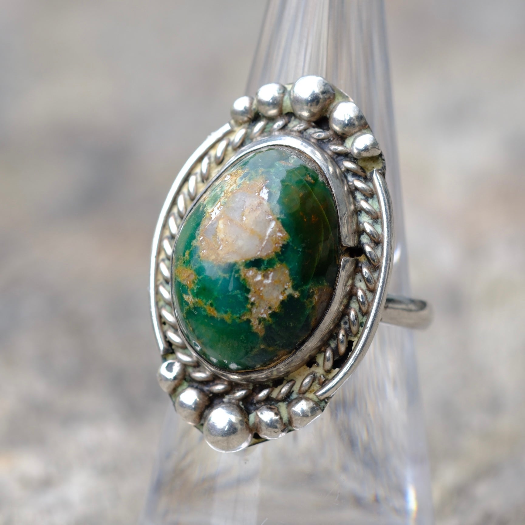 Vintage Sterling Turquoise Roper Ring 6.5