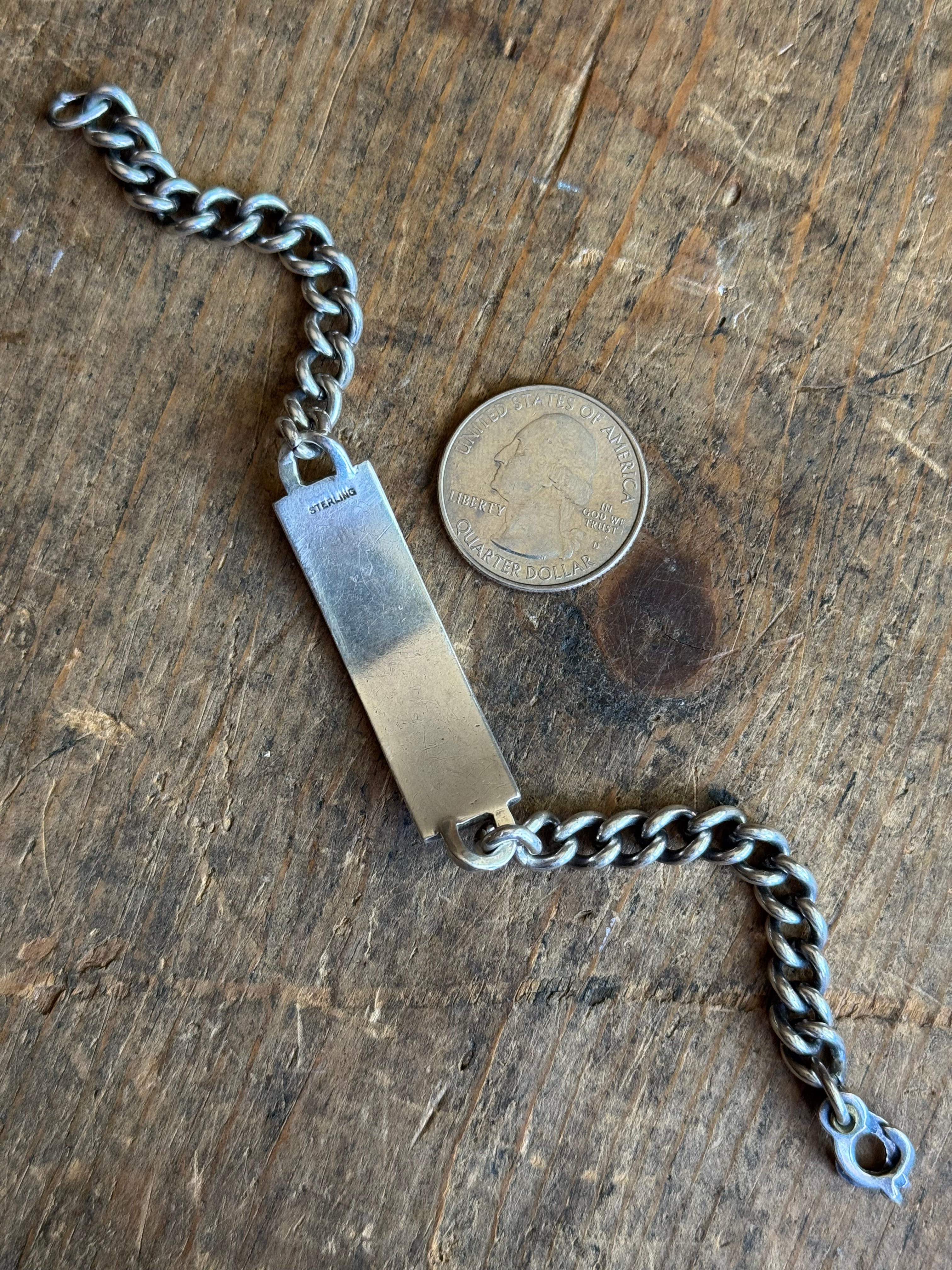 Vintage Sterling Silver Heavy ID Bracelet 7.25"