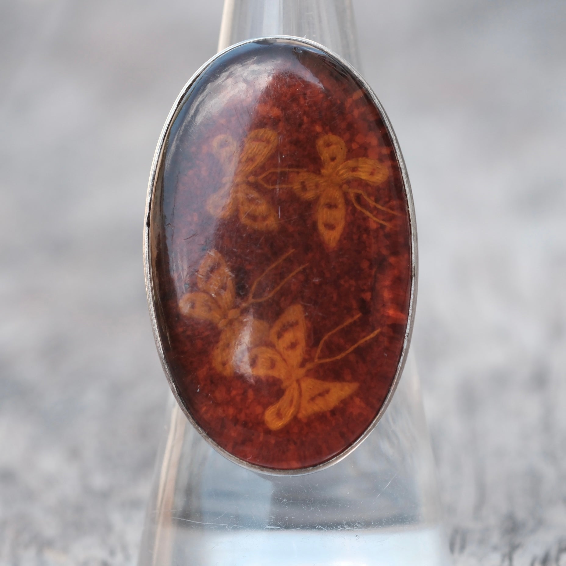 Vintage Sterling Faux Amber Butterfly Ring 7