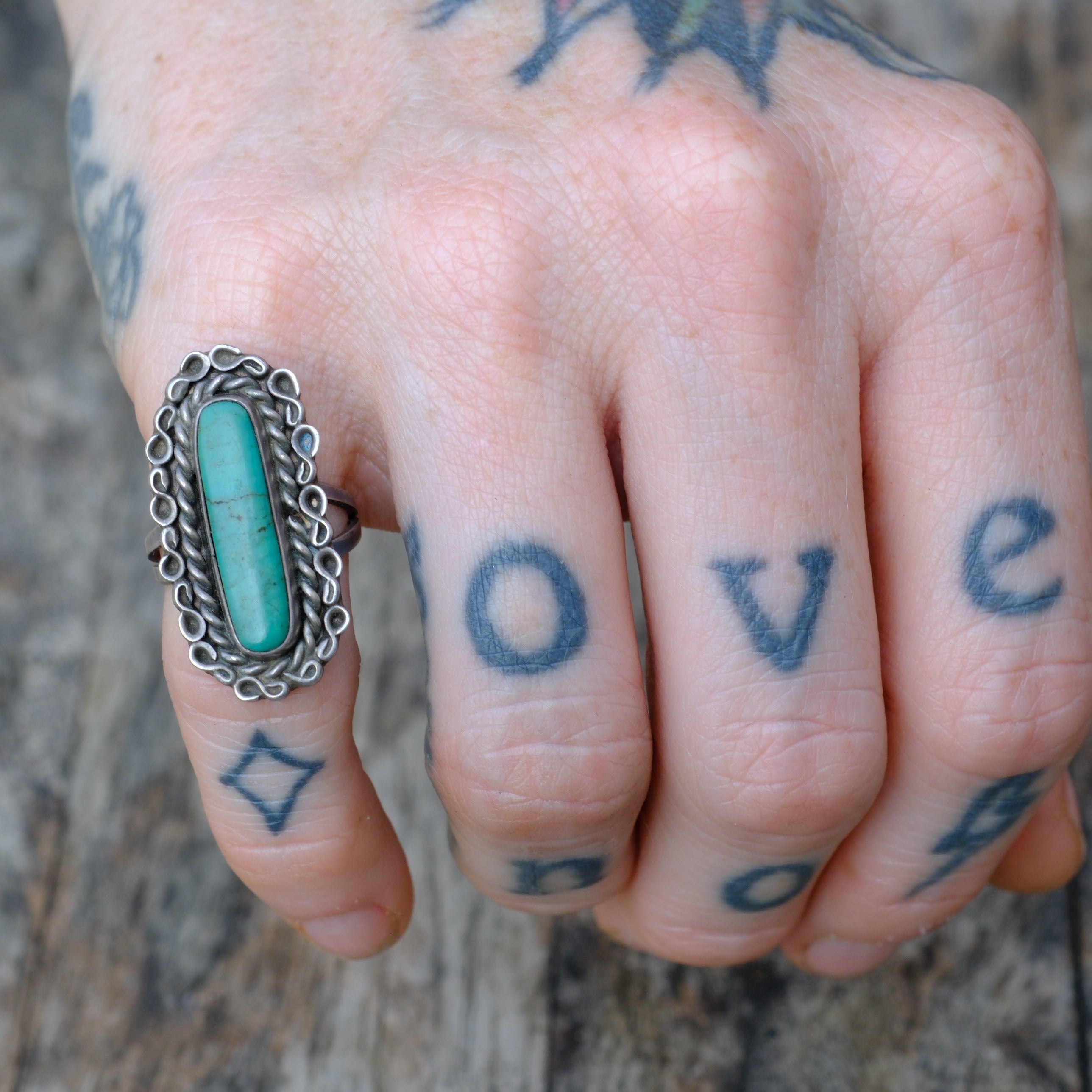 Vintage Sterling Turquoise Florette Ring 5