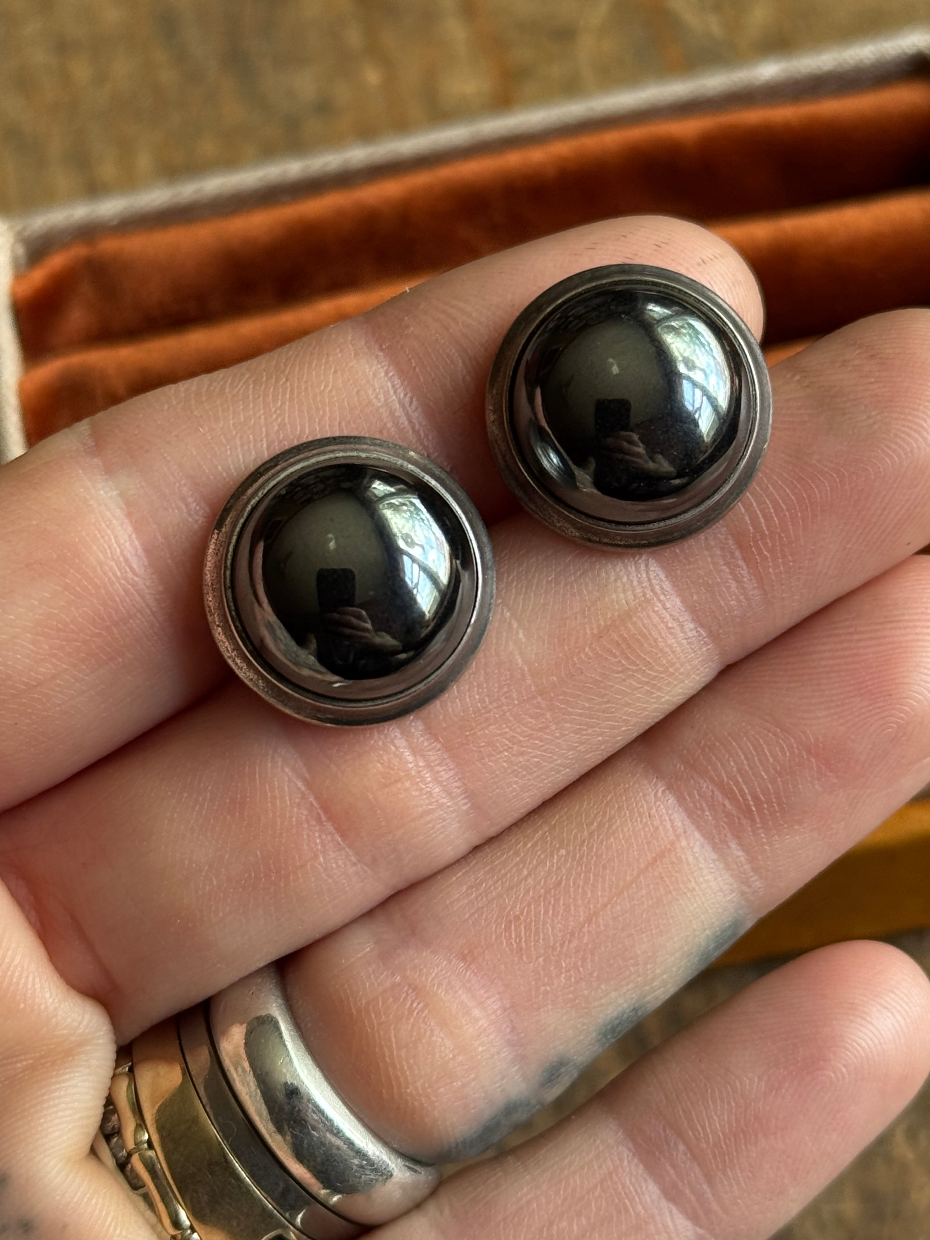 Vintage Sterling Silver Hematite Studs