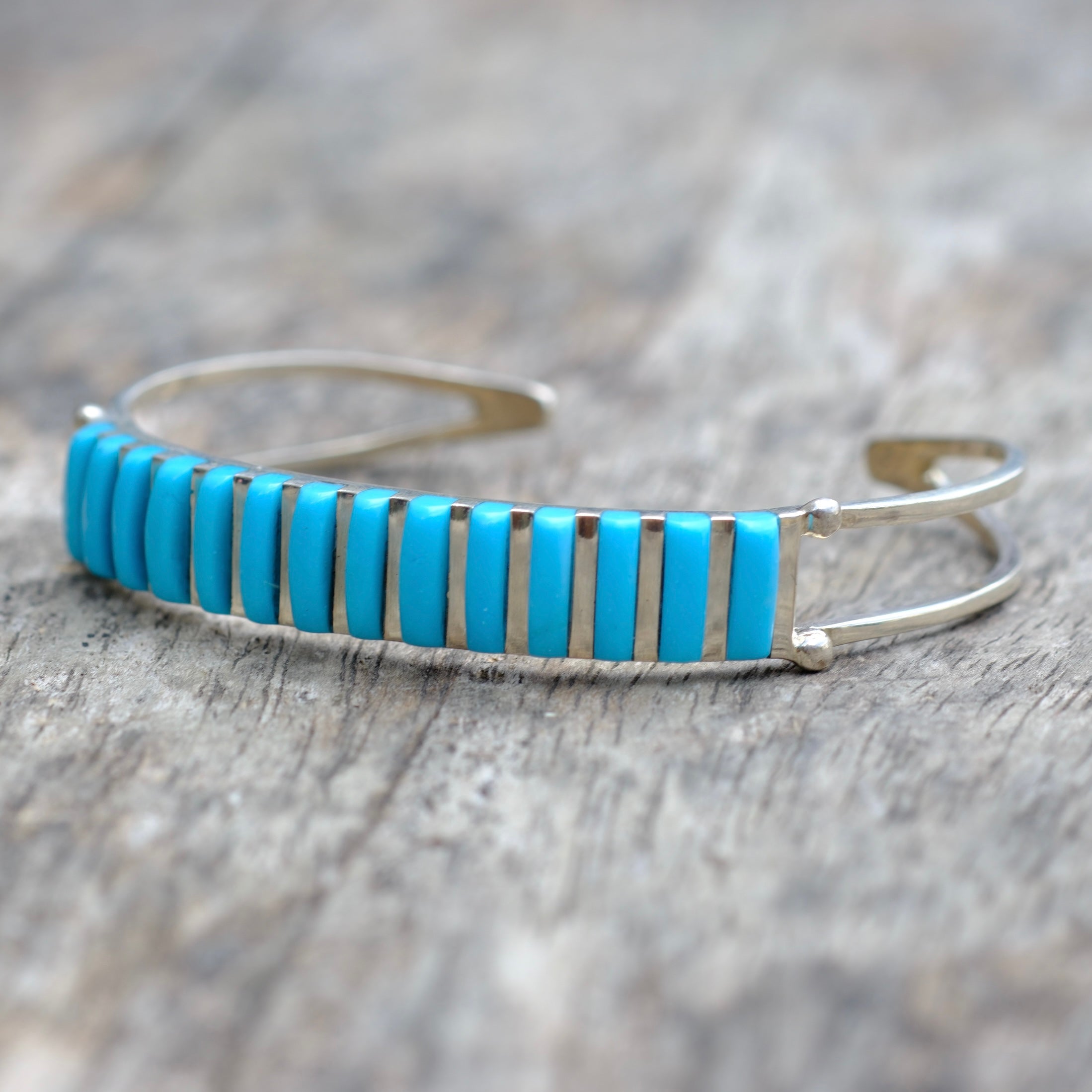 Vintage Sterling Silver Turquoise Inlay Cuff Bracelet