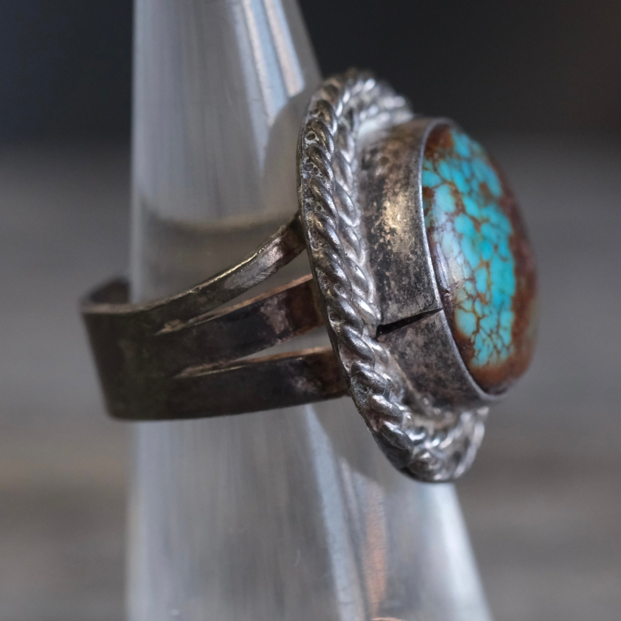 Vintage Sterling Turquoise Roper Ring 5