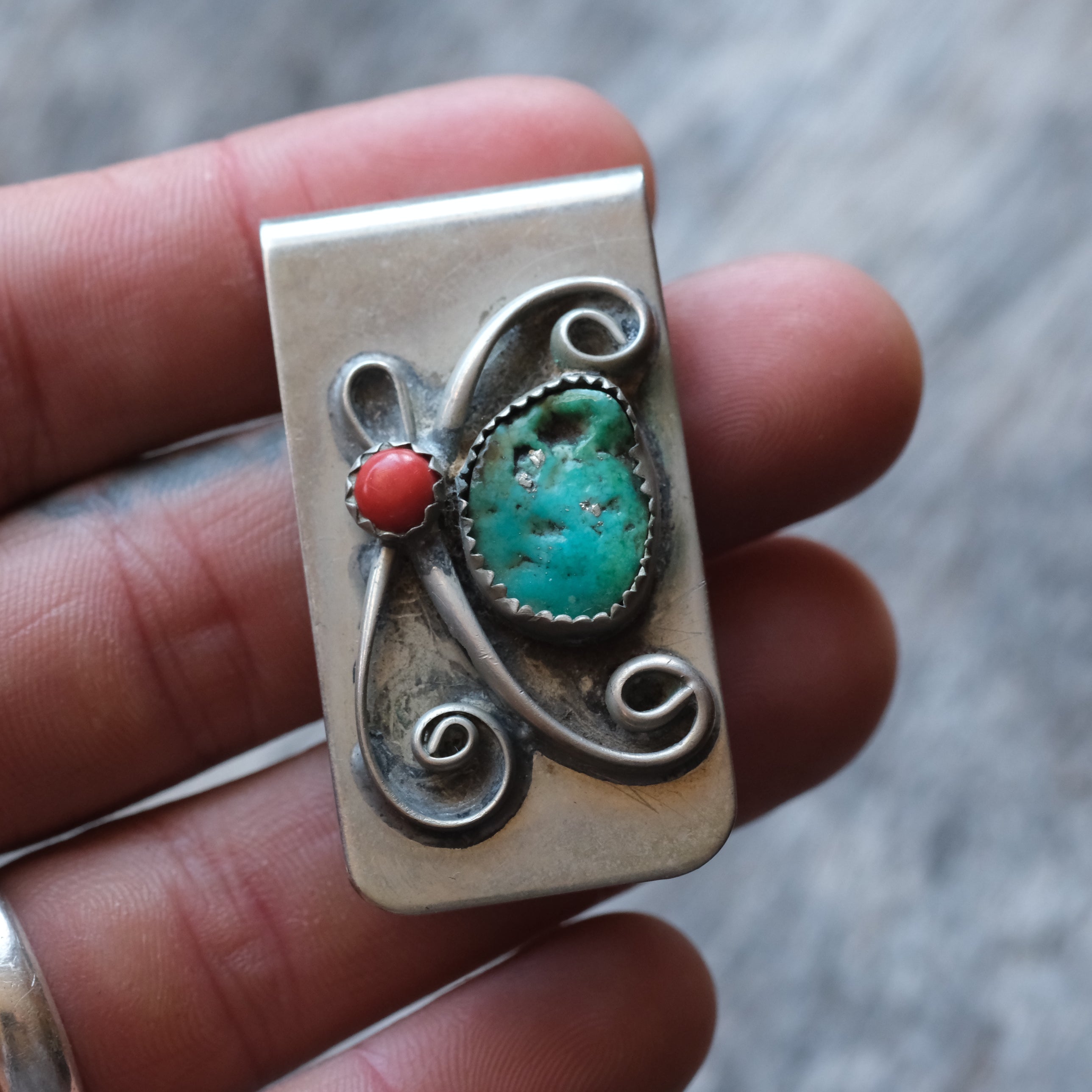 Vintage Turquoise and Coral Money Clip