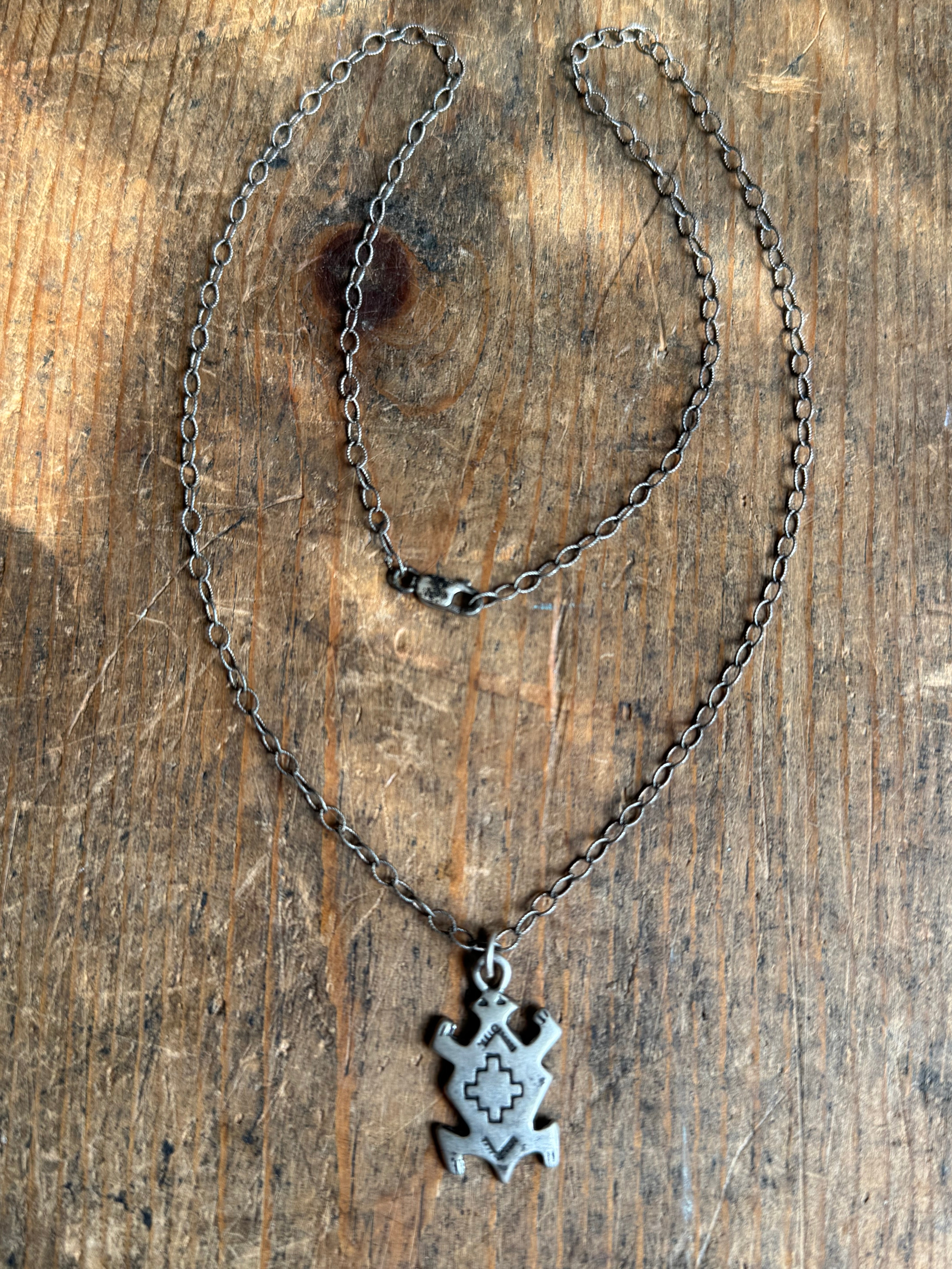 Vintage Sterling Silver Stamped Toad Fetish 20" Necklace