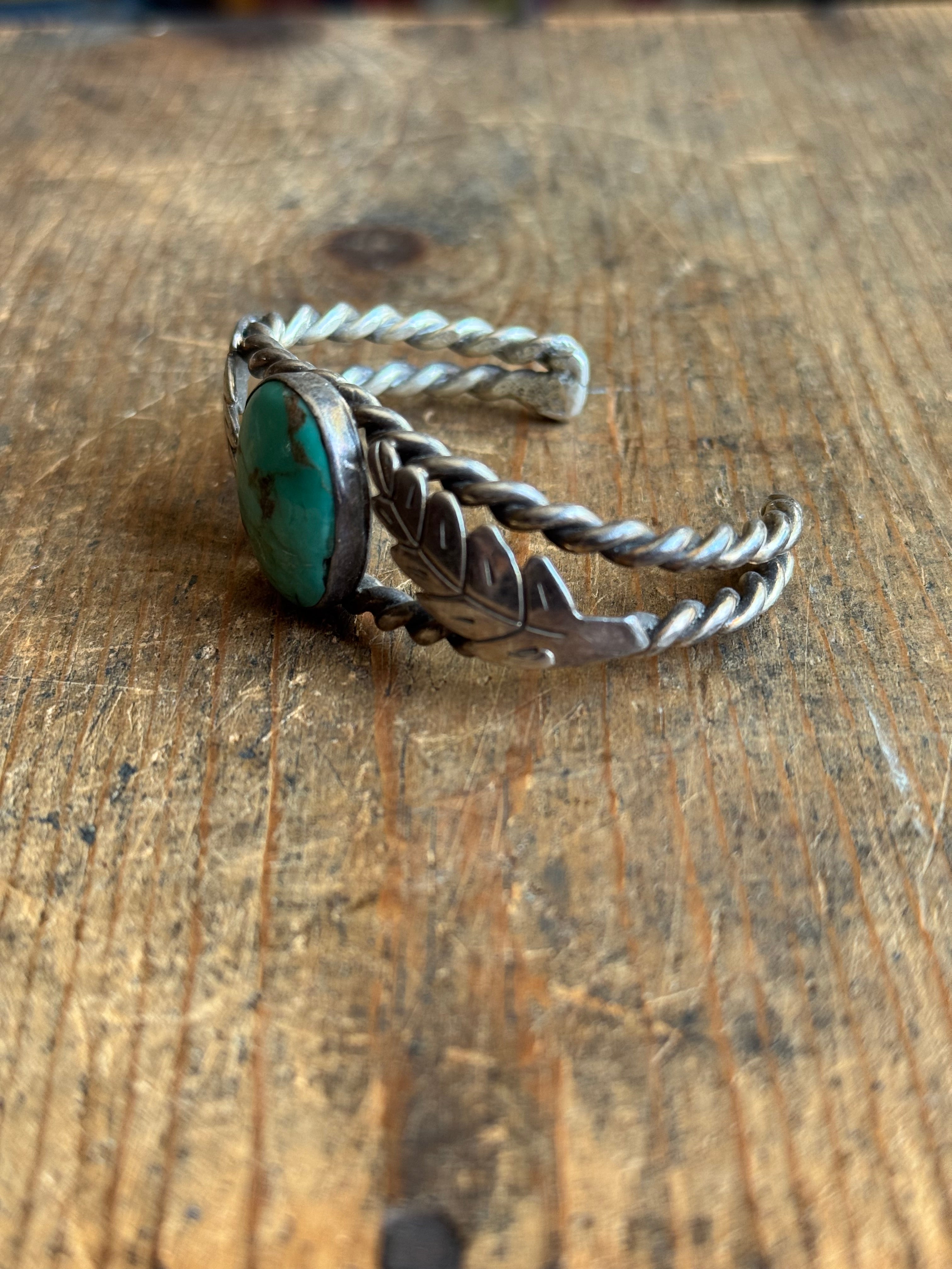 Vintage Sterling Silver Turquoise Leaf Cuff