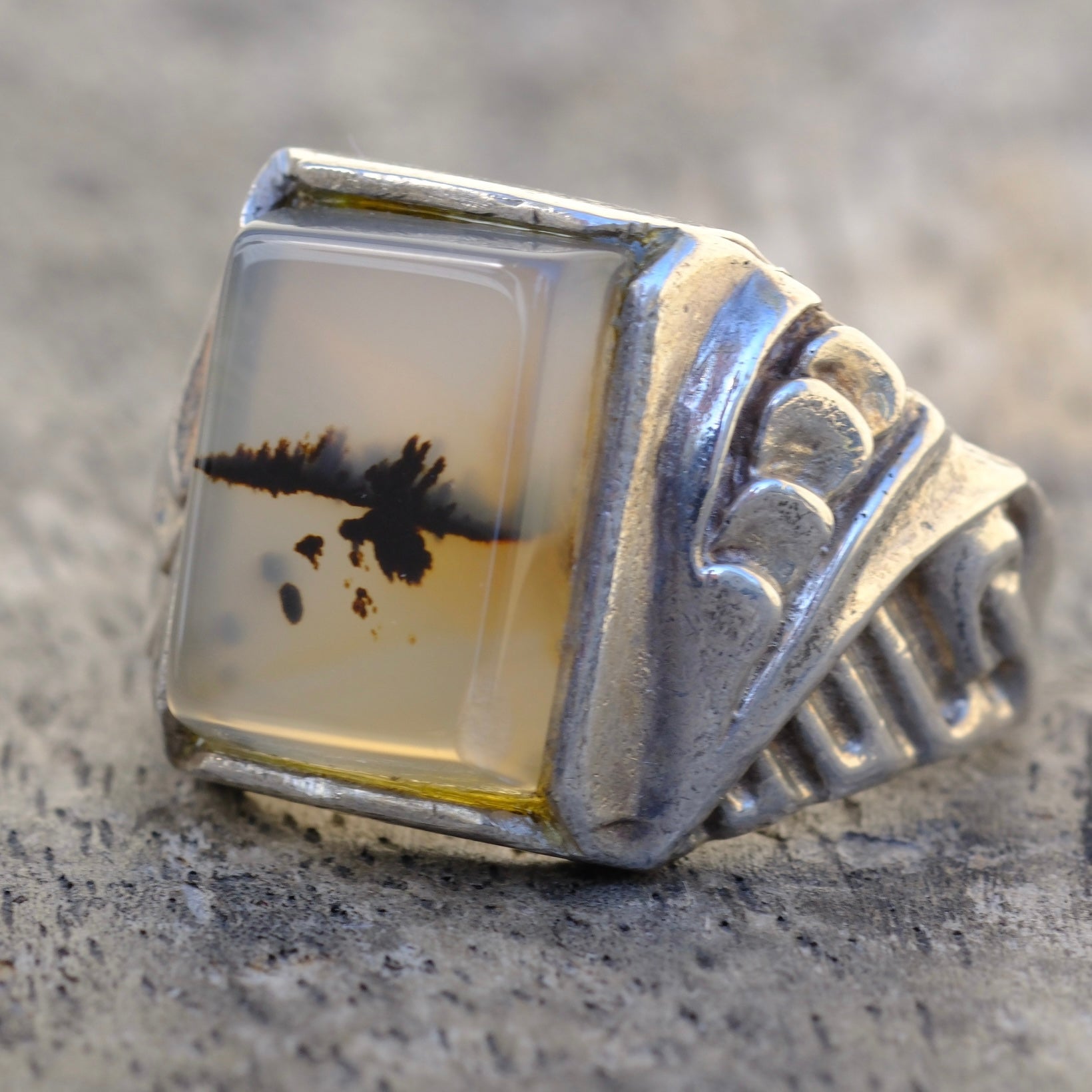 Vintage Sterling Agate Signet Ring 12.25