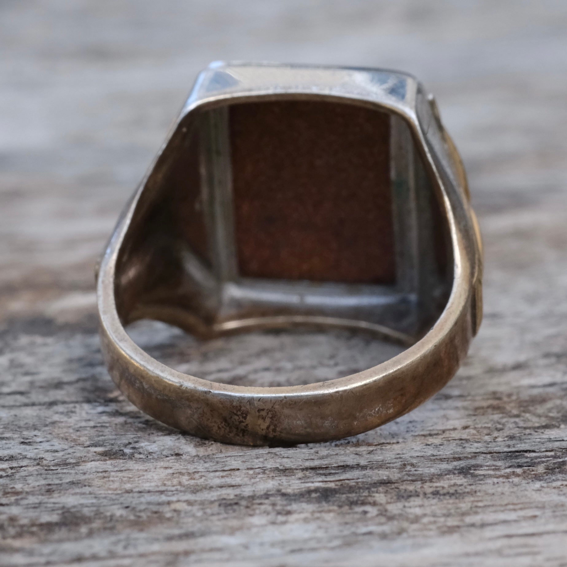 Vintage Sterling Goldstone Signet Ring 10.75