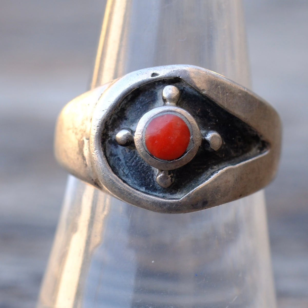 Vintage Sterling Coral Ring 8.25