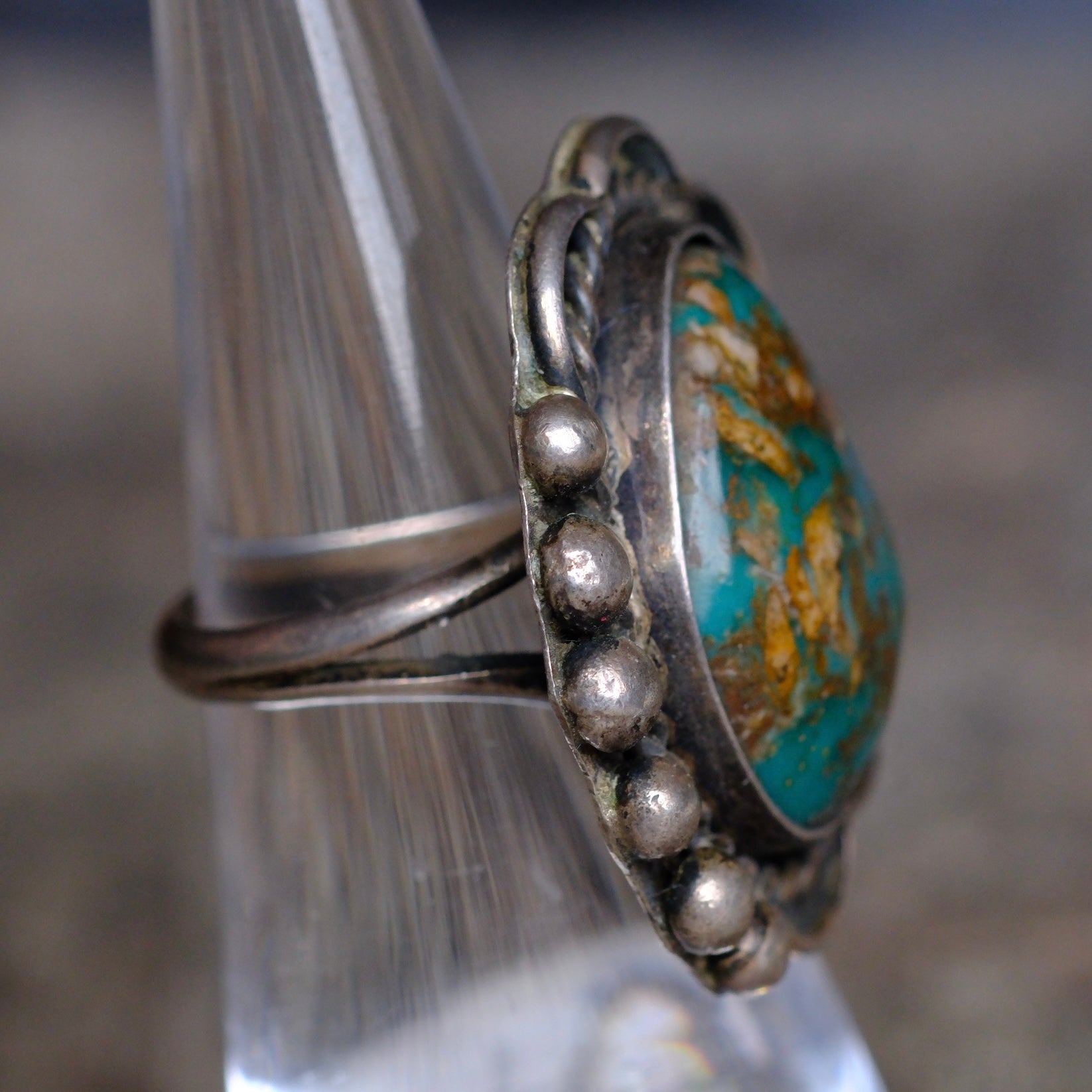 Vintage Sterling Turquoise Florette Ring 5