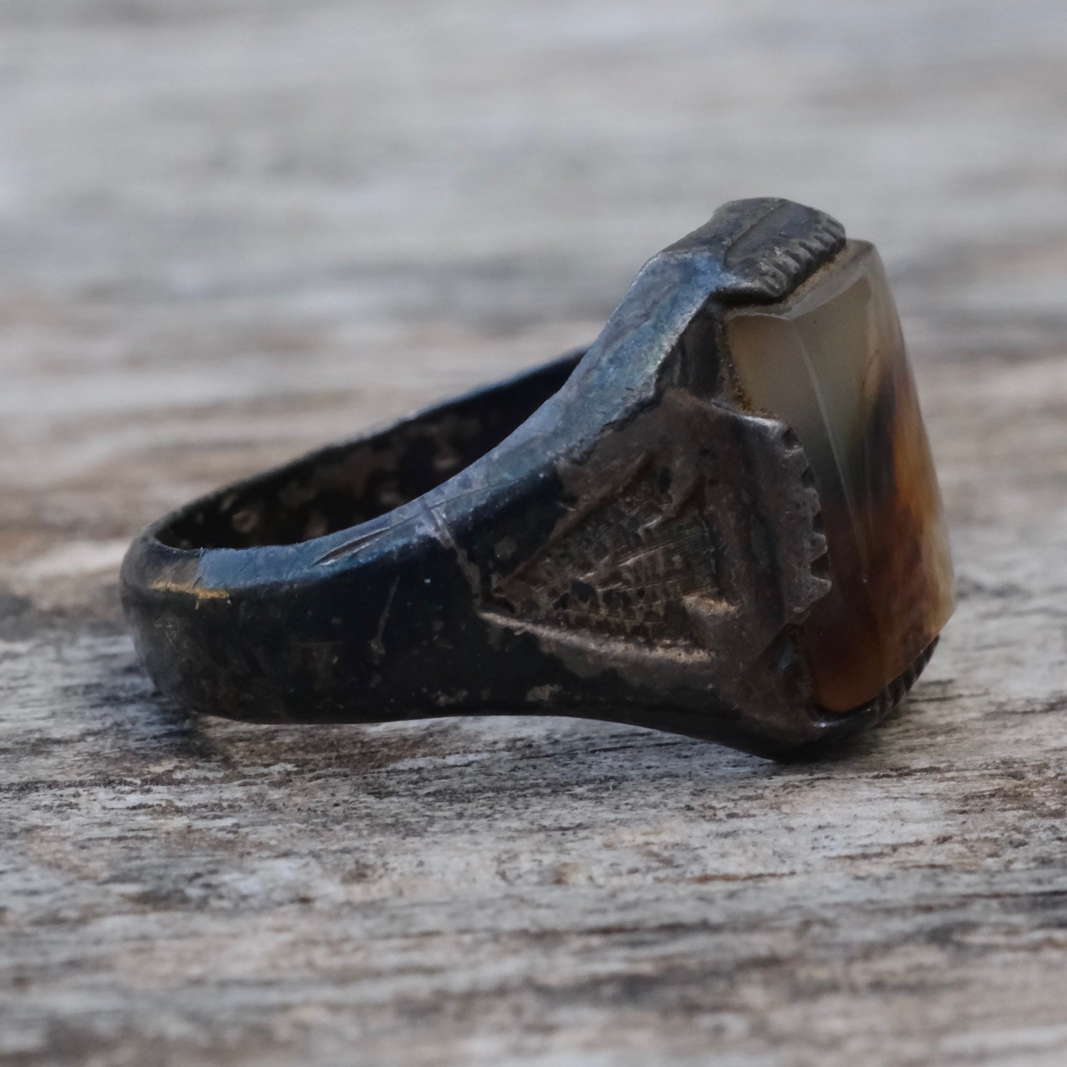 Vintage Sterling Agate Arrowhead Signet Ring 7