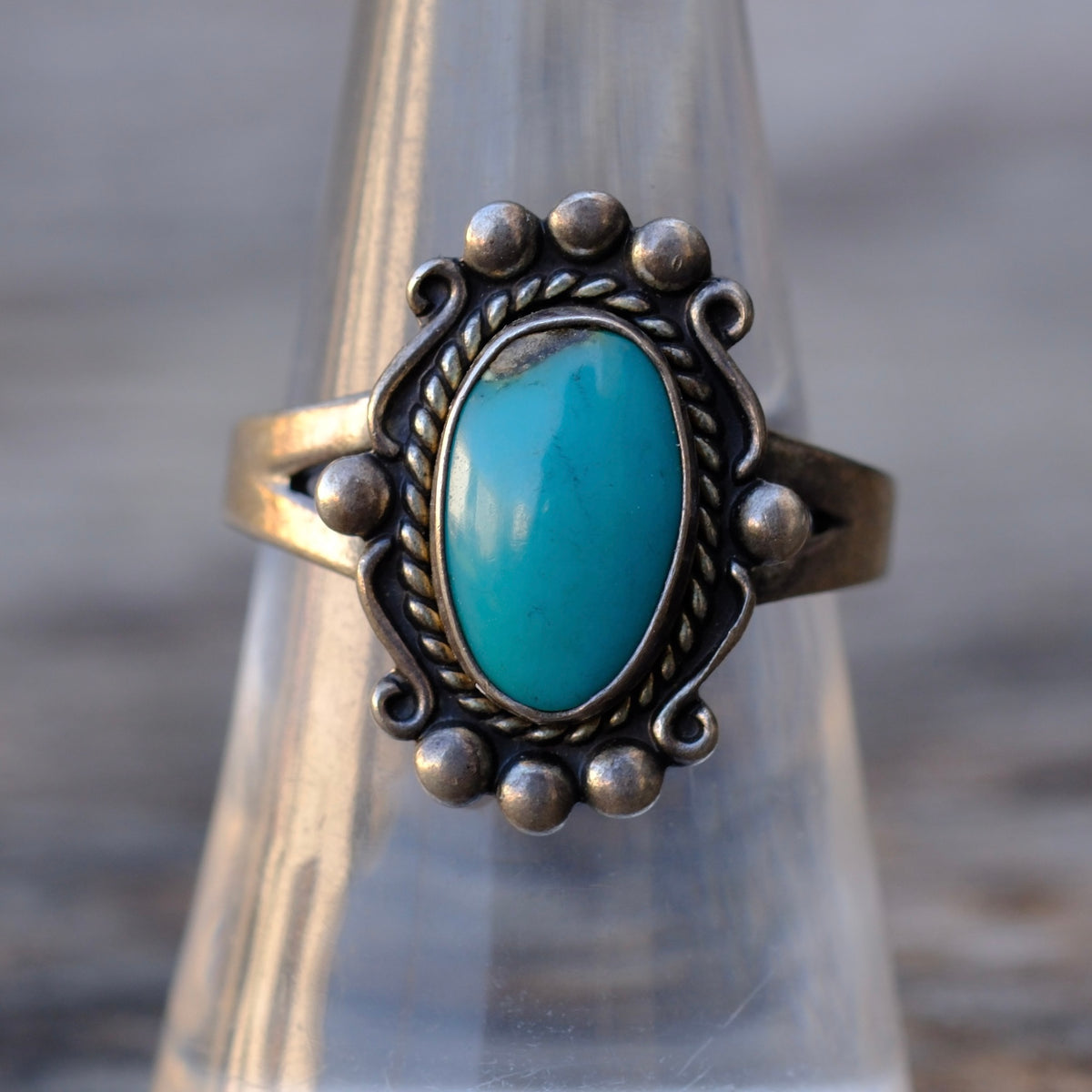 Vintage Sterling Turquoise Ring 7.75