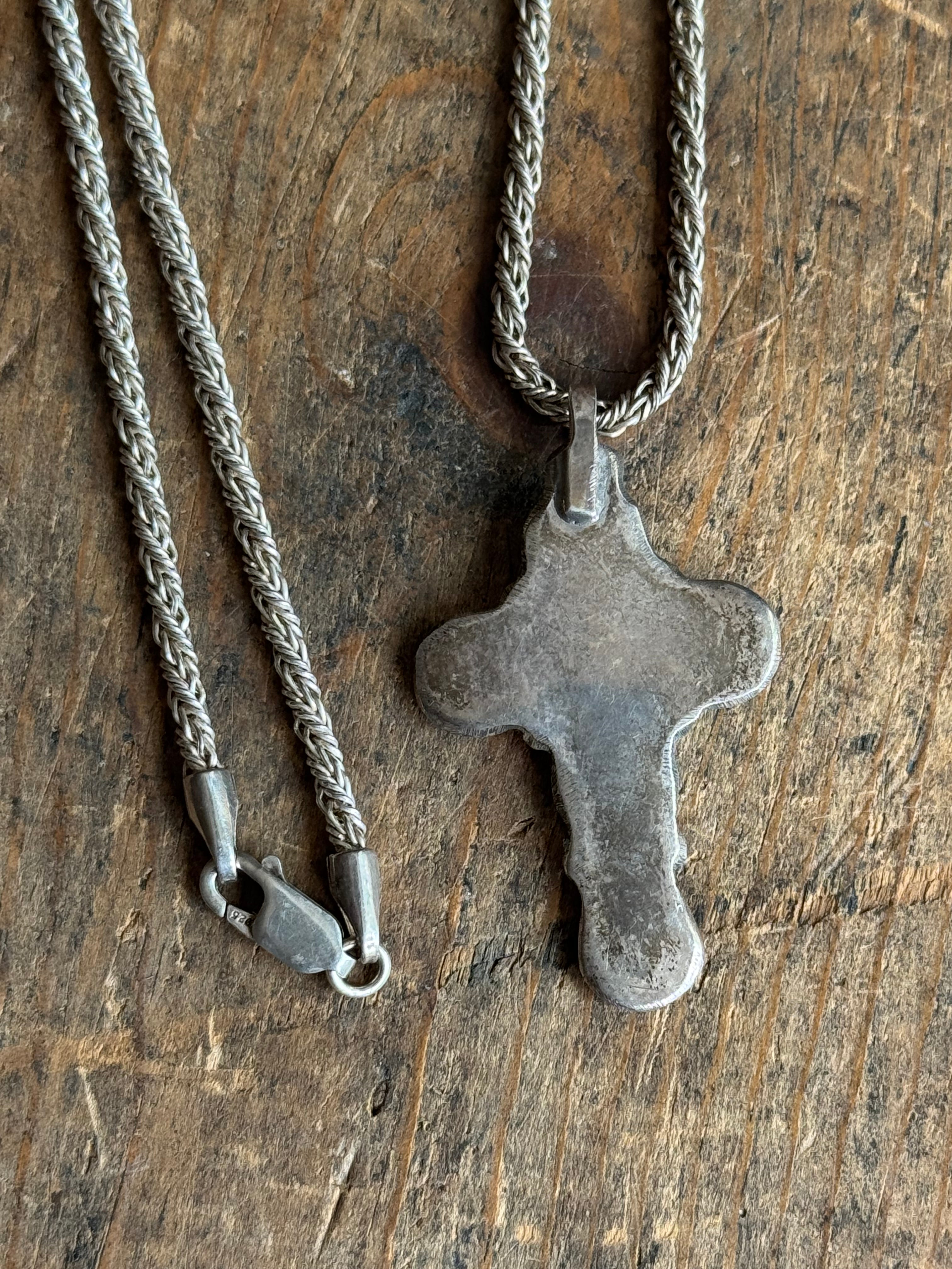Vintage Sterling Silver Teardrop Turquoise Cross Necklace