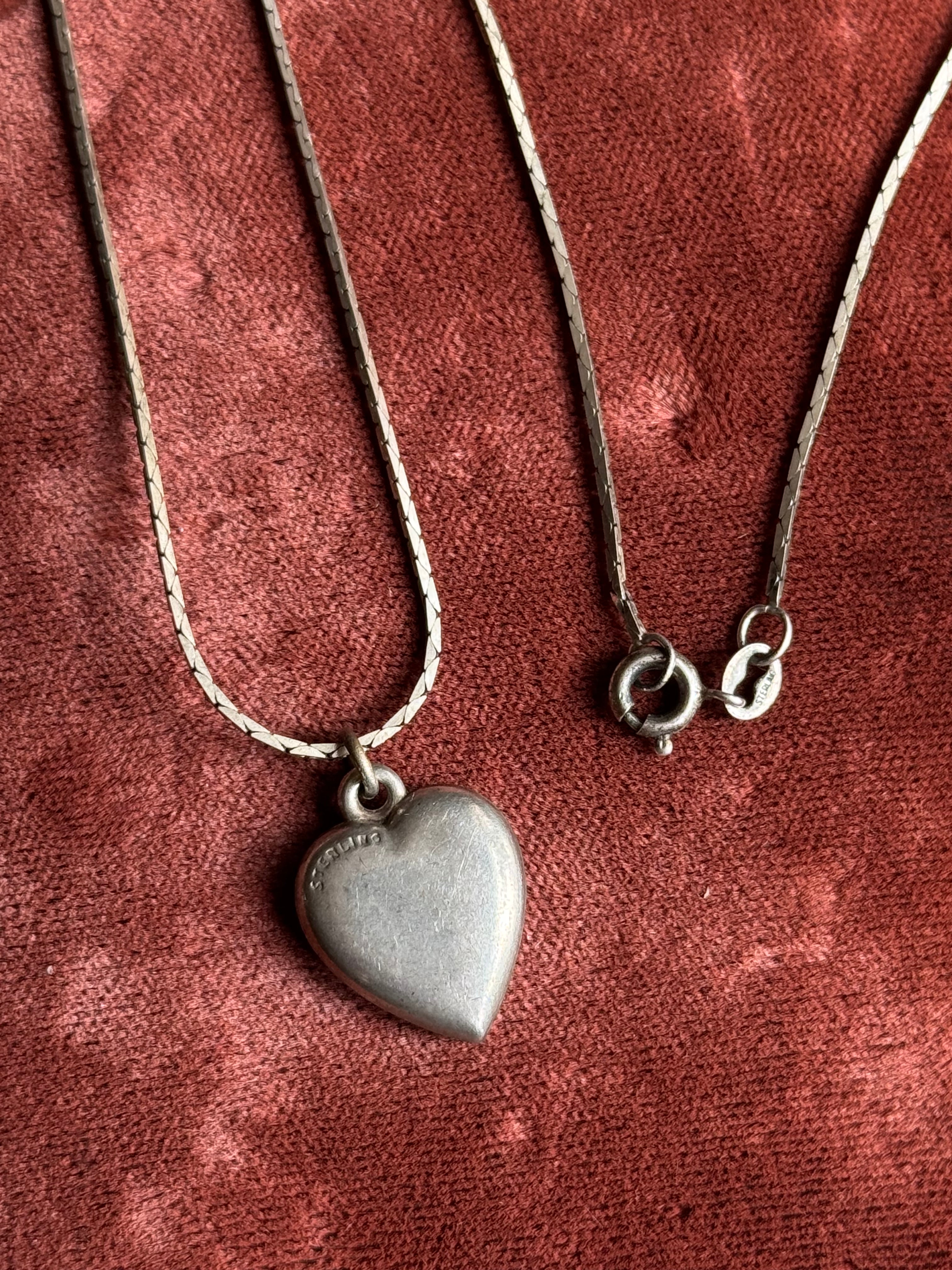 Vintage Sterling Silver Heart Forget Me Not Necklace