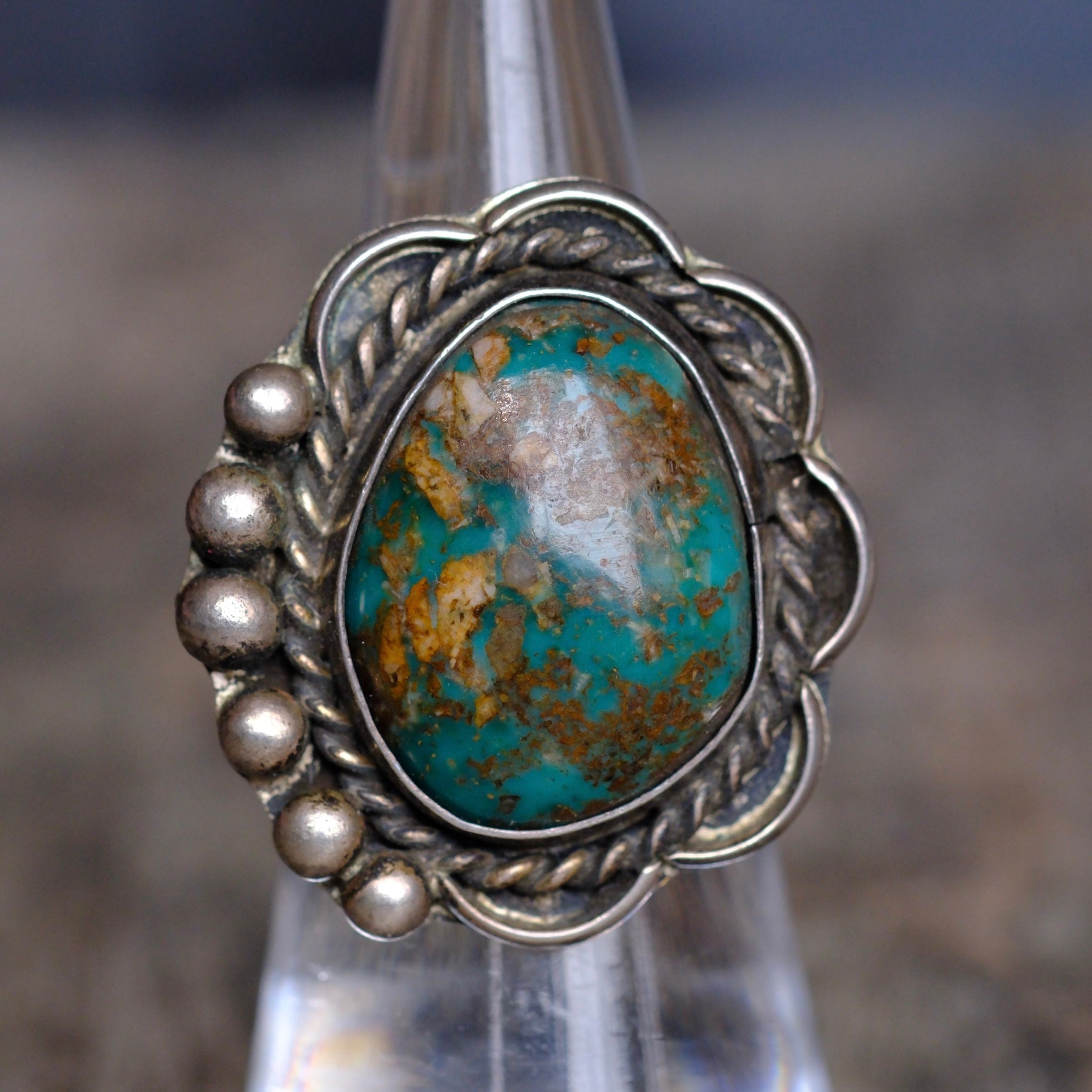 Vintage Sterling Turquoise Florette Ring 5