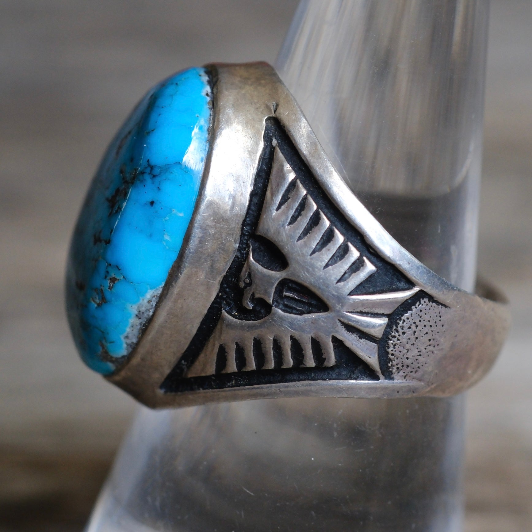 Vintage Sterling Bells Trading Post Turquoise Thunderbird Ring 8.5