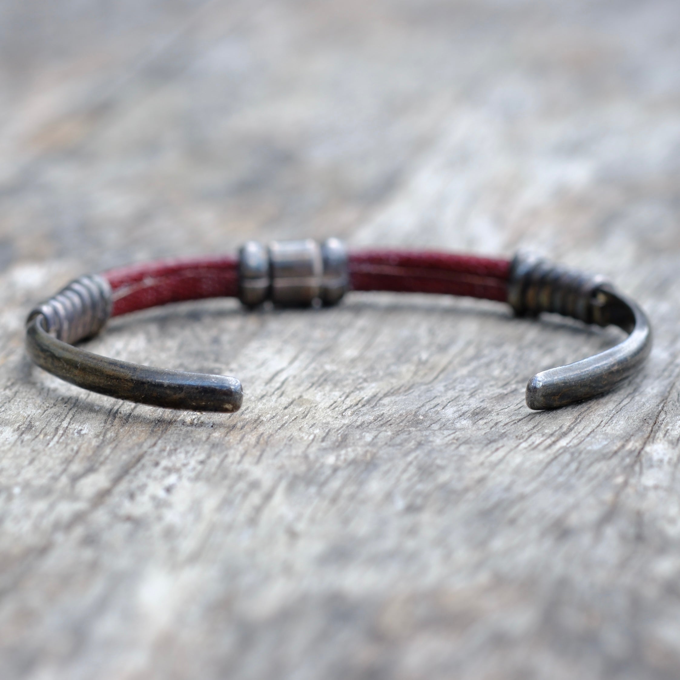 Vintage Sterling Silver and Leather Cuff Bracelet