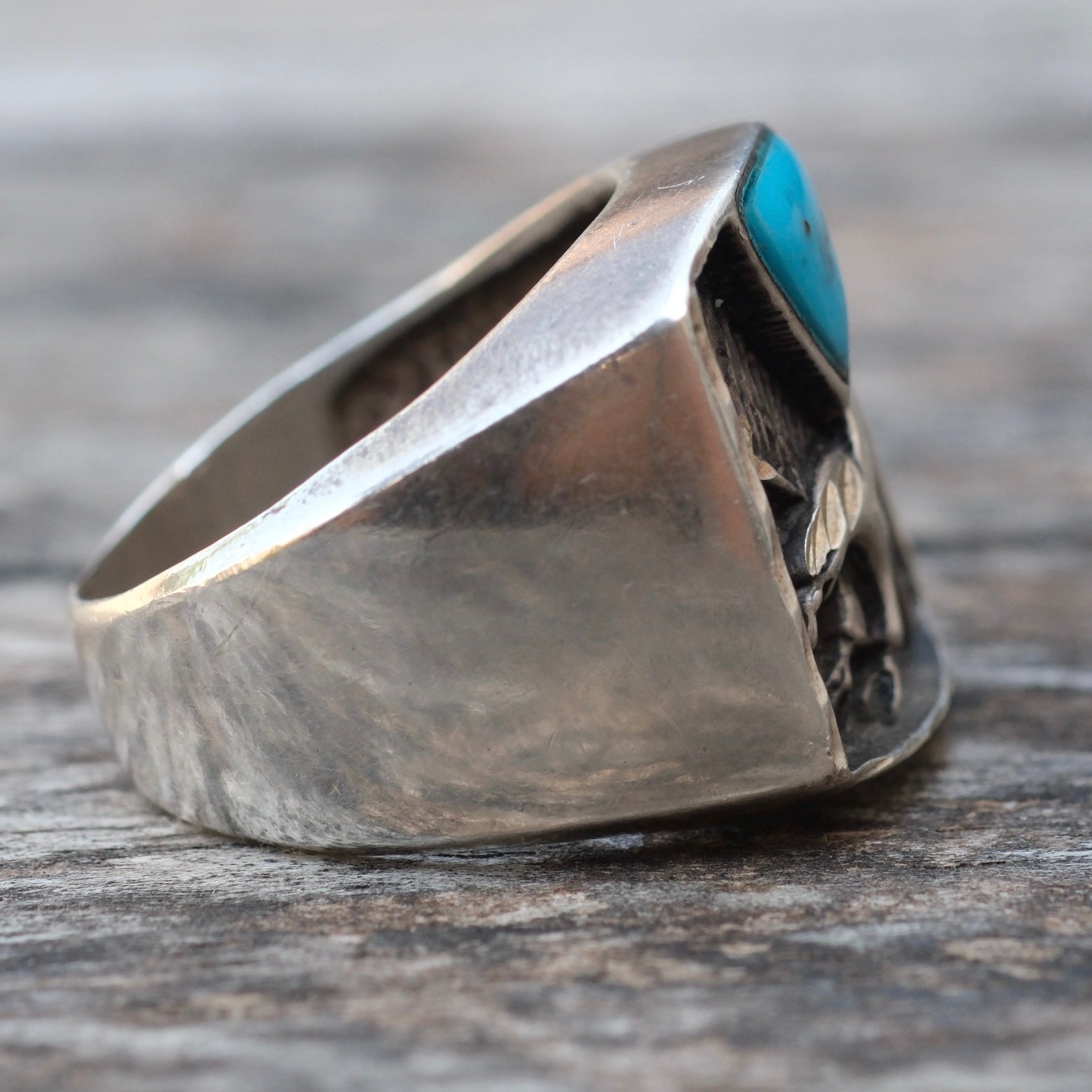 Vintage Sterling Turquoise Eagle Signet Ring 9.75