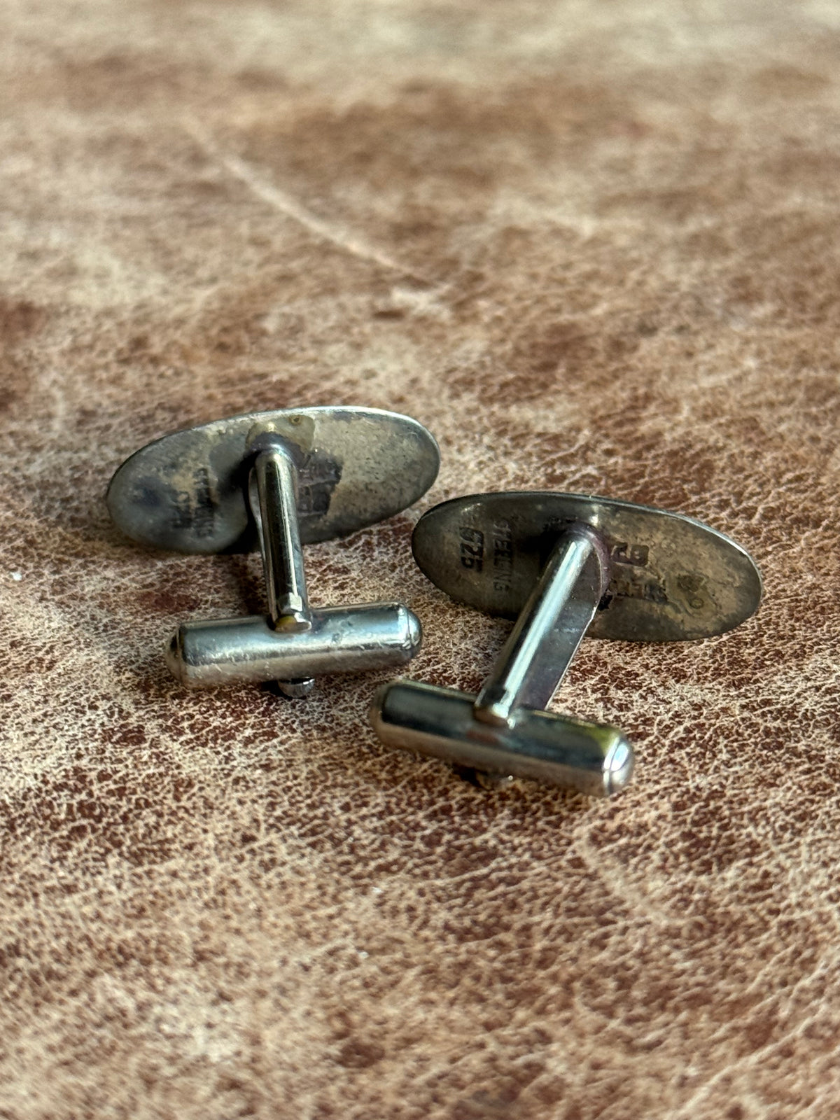 Vintage Sterling Silver Stamped Turquoise Shadowbox Cufflinks