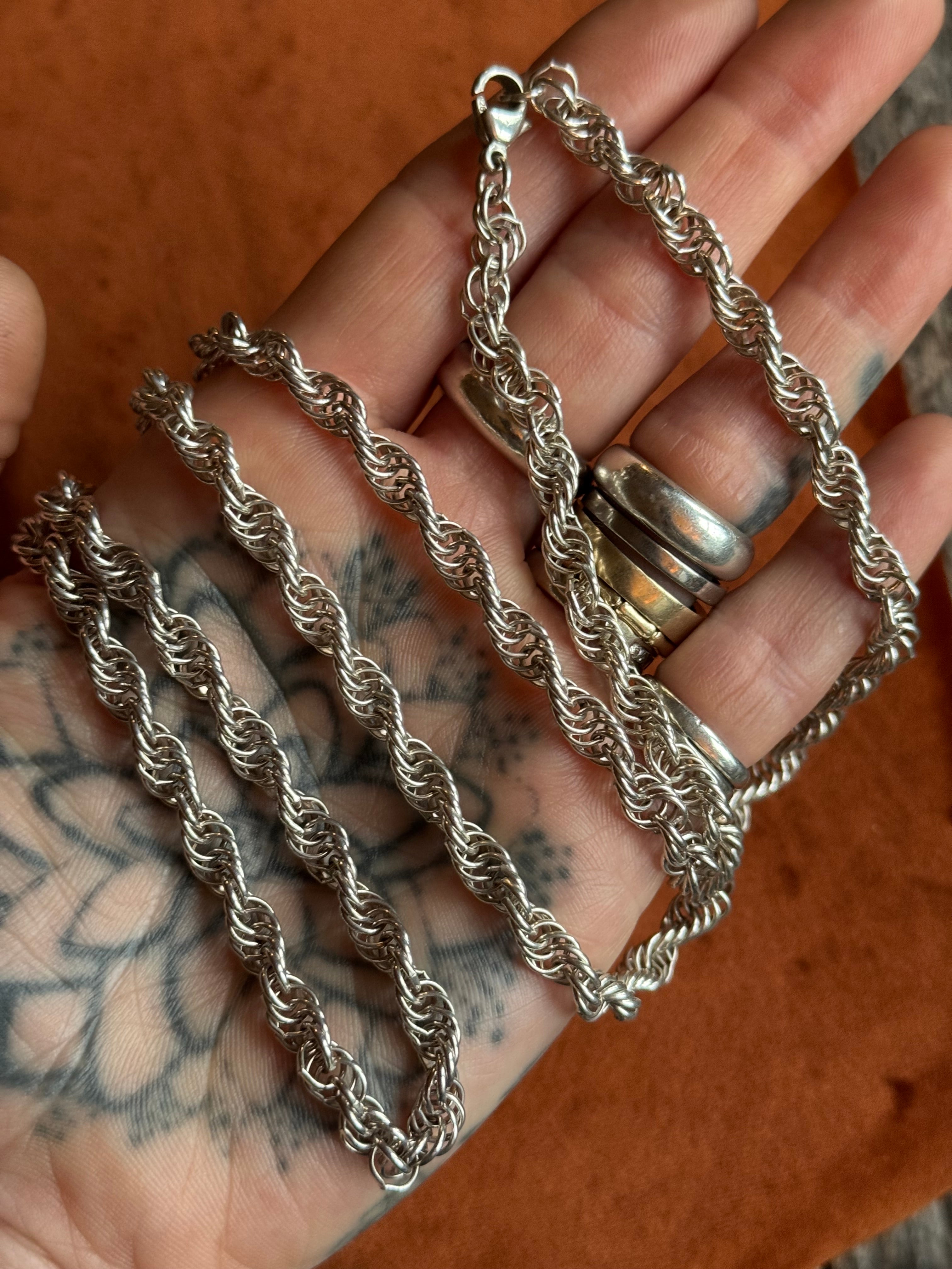 Vintage Sterling Silver 30” Loose Rope Chain