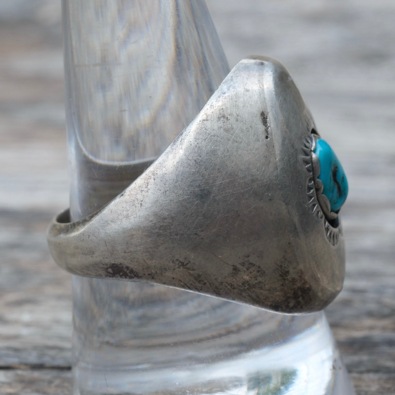 Vintage Sterling Turquoise Shadowbox Ring 10.75