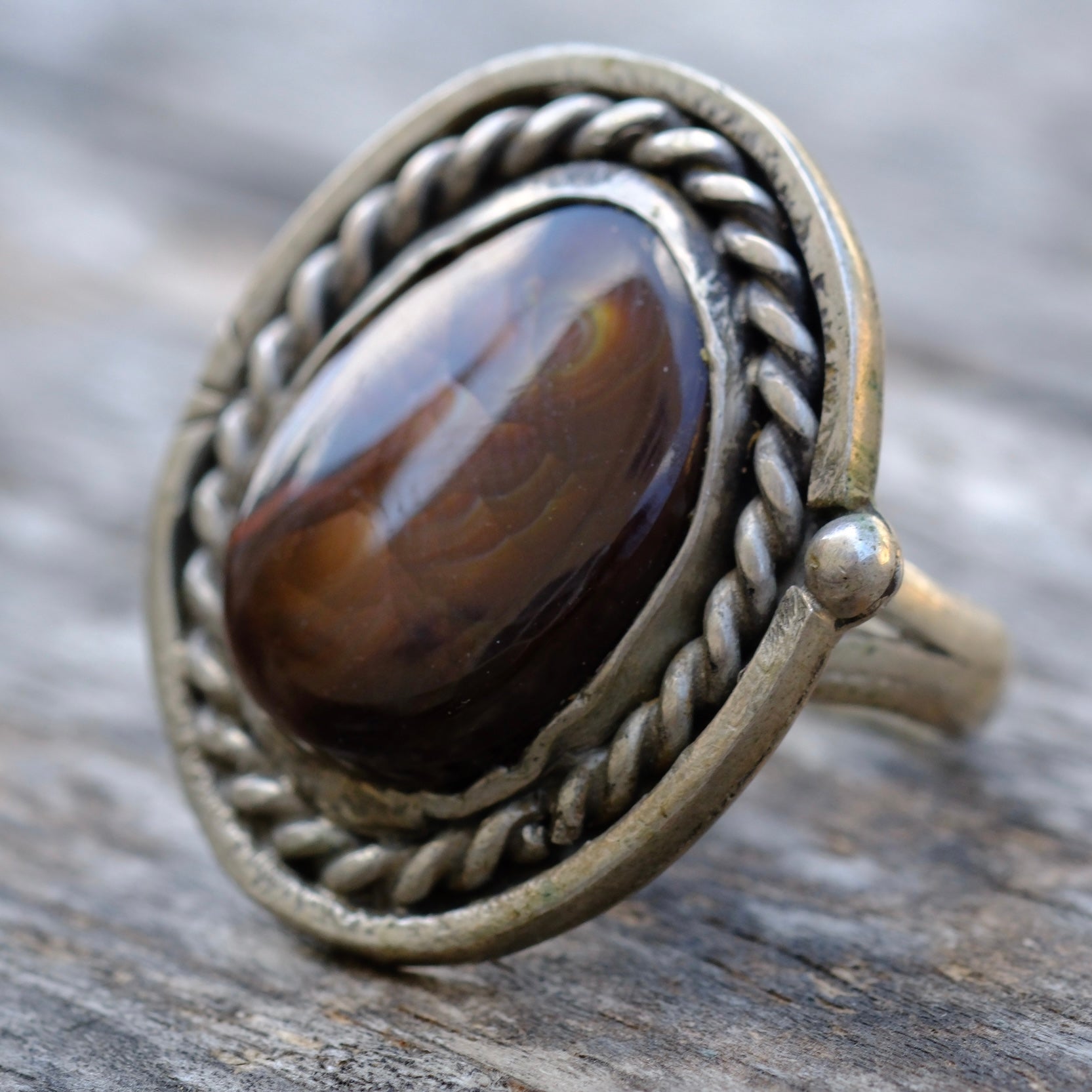 Vintage Sterling Fire Agate Roper Ring 6.75