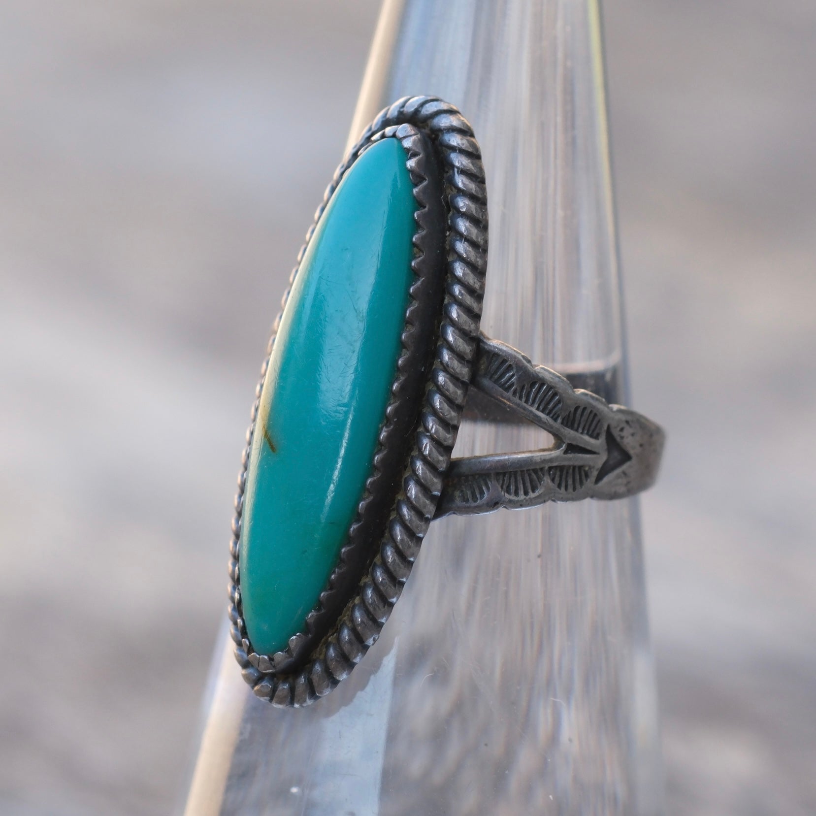 Vintage Sterling Turquoise Roper Ring 5