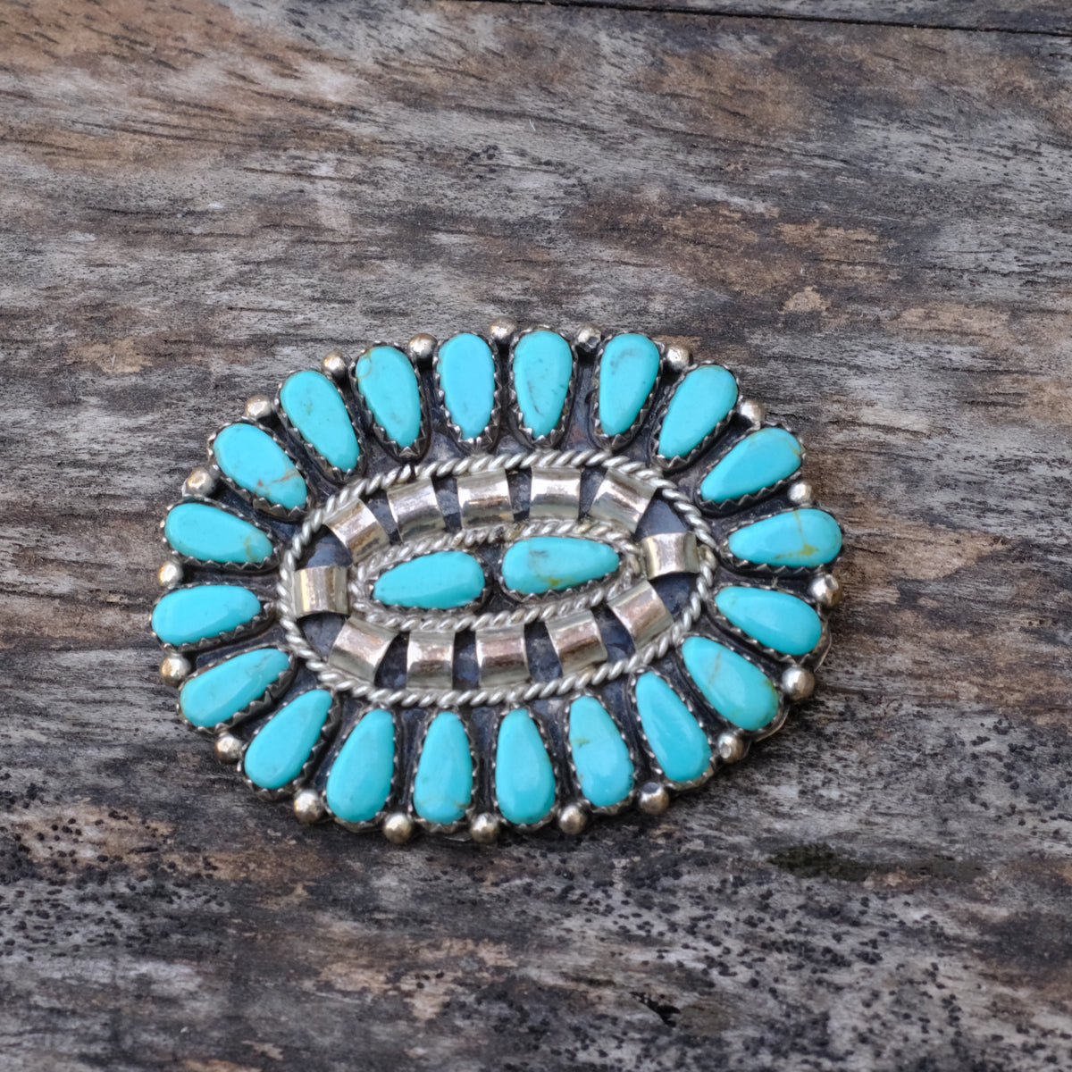 Vintage Sterling Zuni Turquoise Cluster Pin