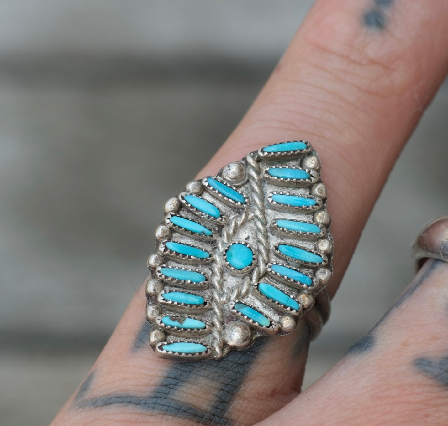 Vintage Sterling Turquoise Cluster Ring 4.75