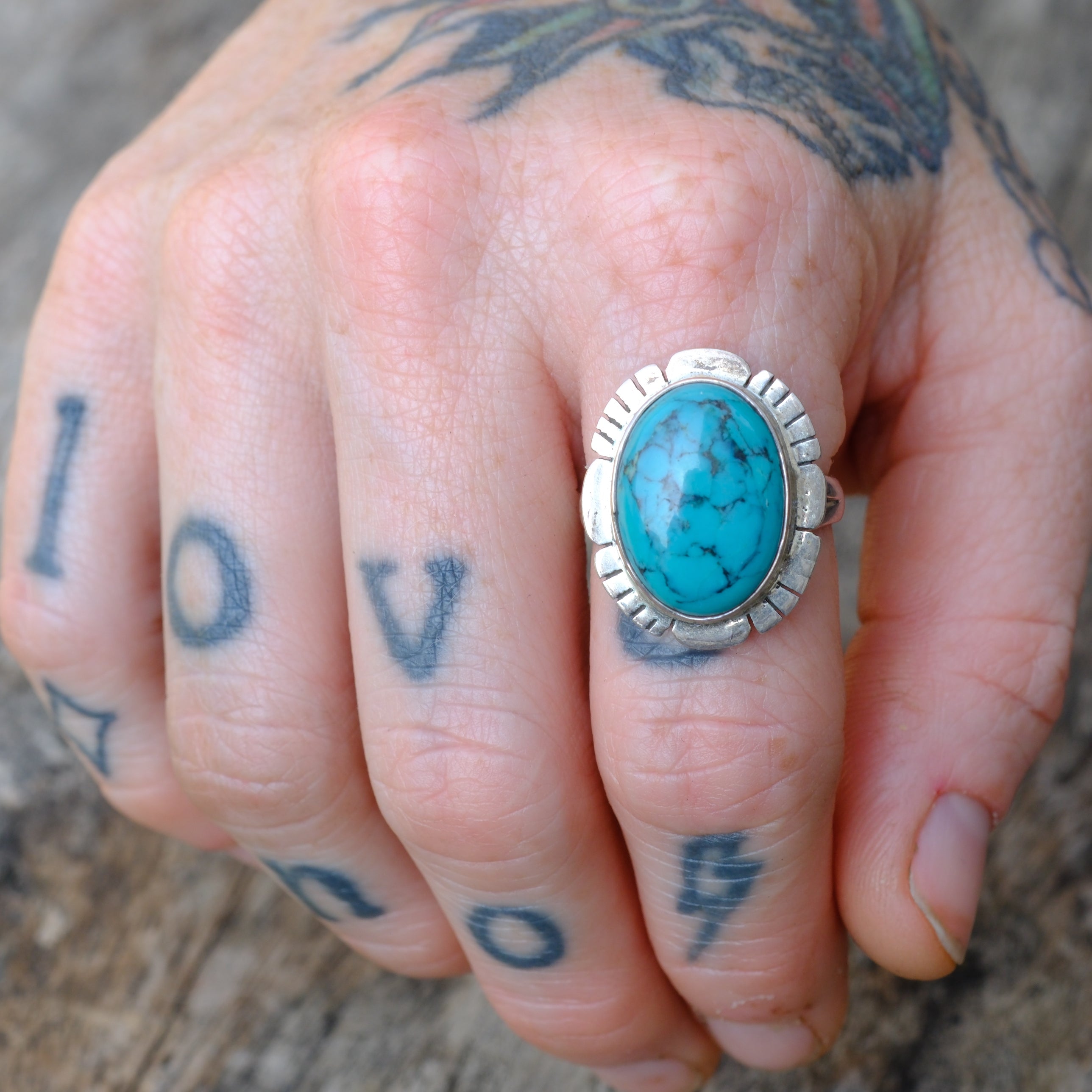 Vintage Sterling Turquoise Ring 8.25