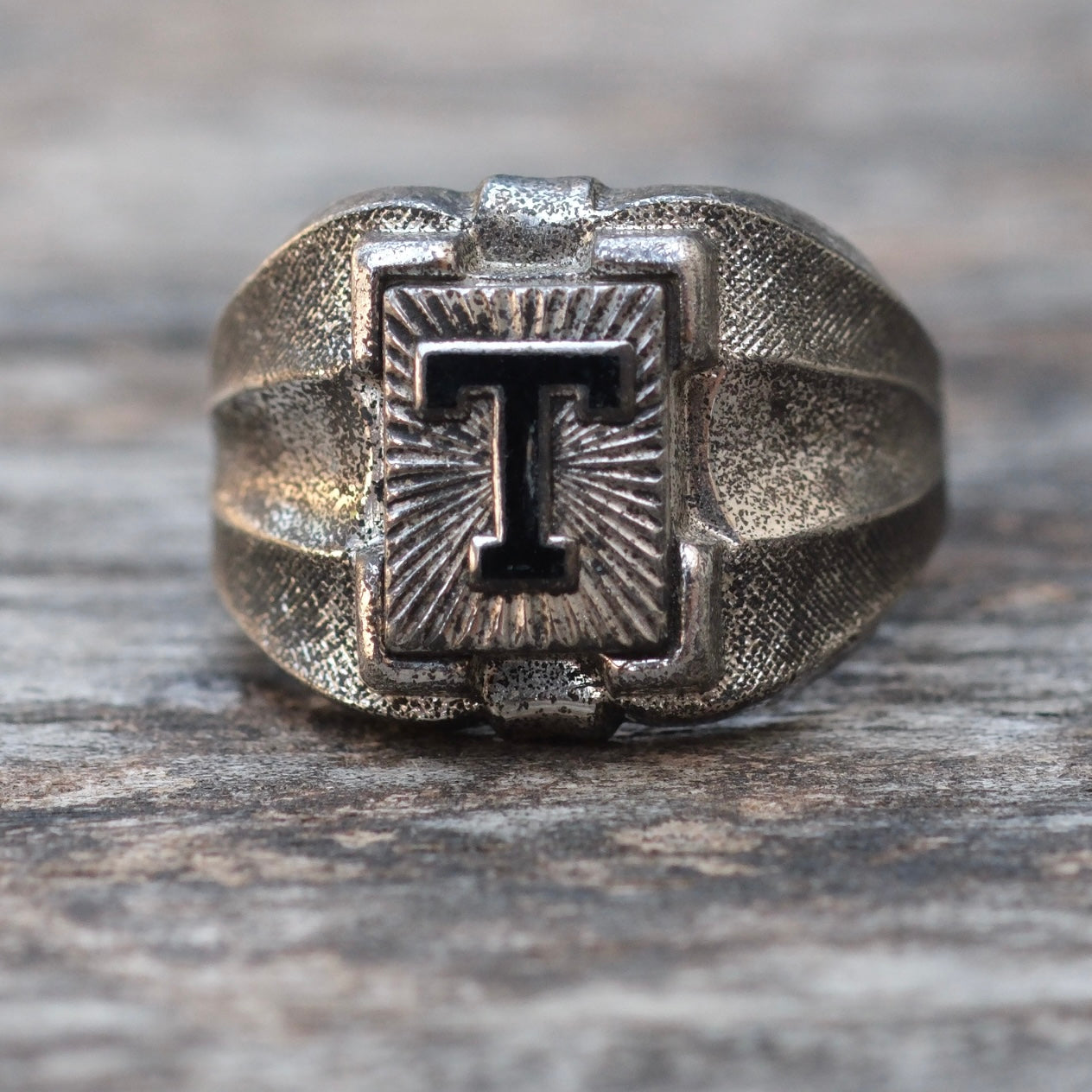 Vintage Sterling T Initial Signet Ring 4.75