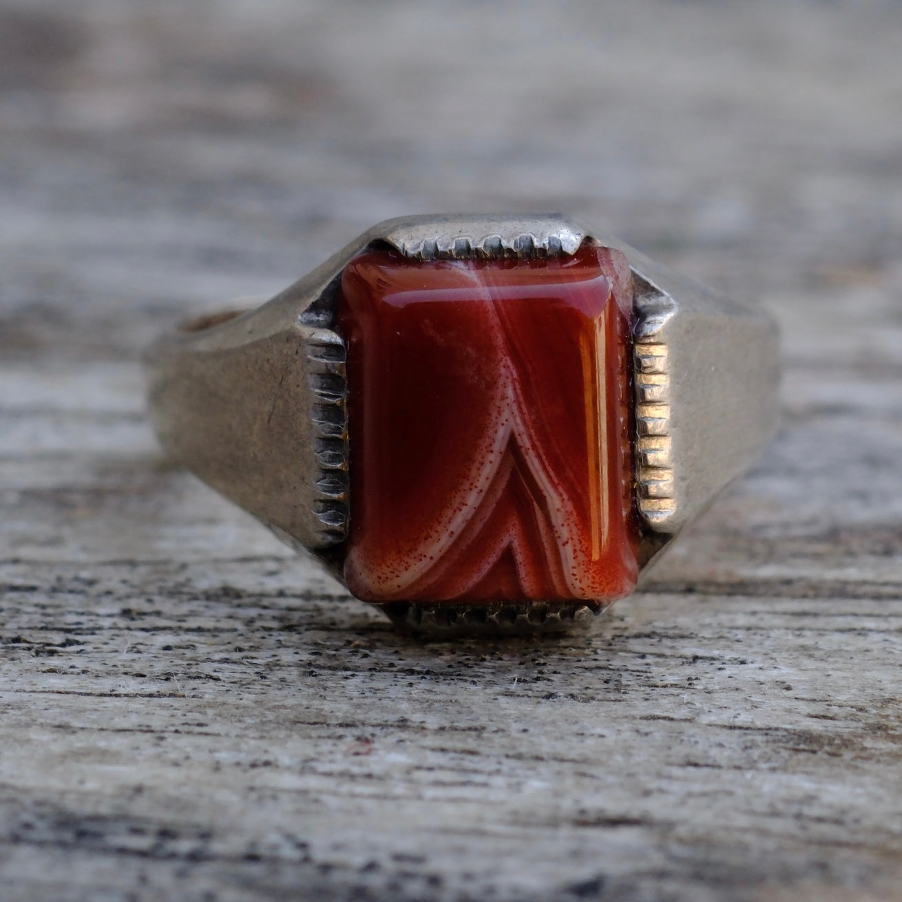 Vintage Sterling Jasper Deco Signet Ring 5.5
