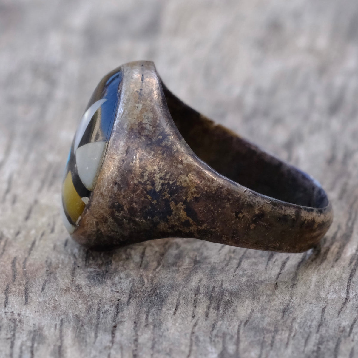 Vintage Sterling Zuni Inlay Ring 8.75