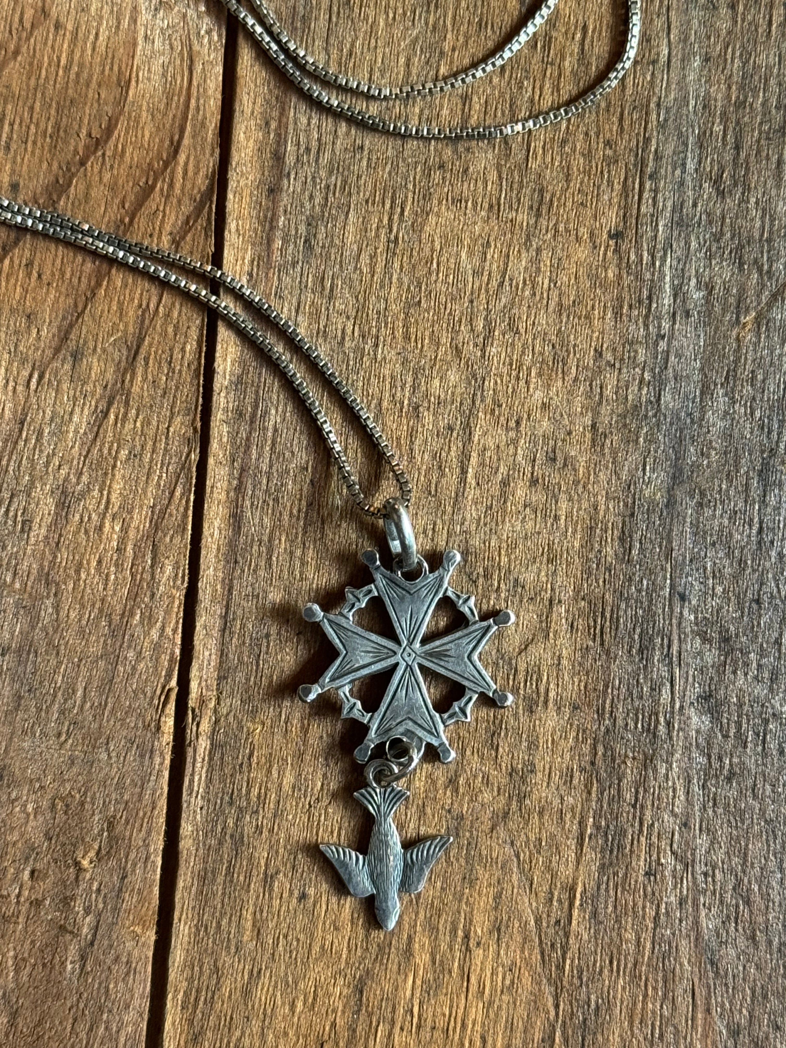 Vintage Sterling Silver Huguenot Cross Necklace