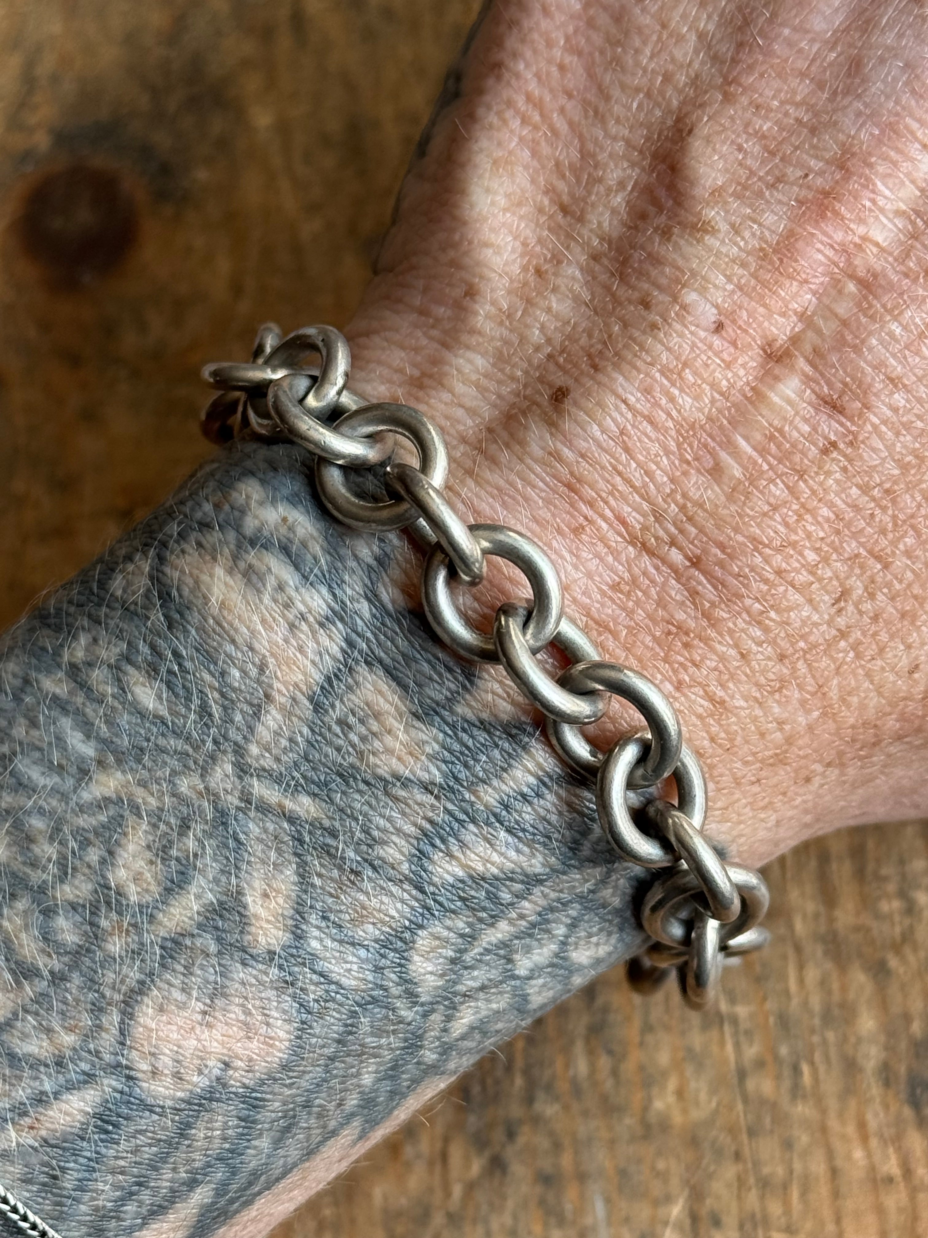 Vintage Sterling Silver 7” Chunky Round Cable Chain Bracelet