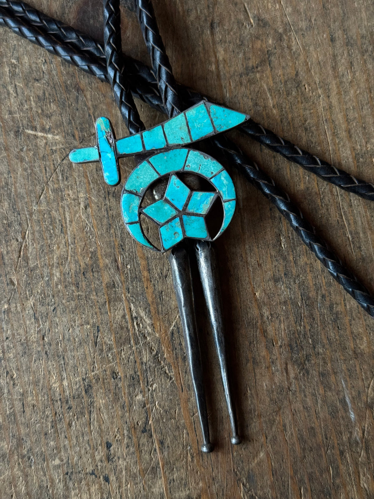 Vintage Sterling Silver Turquoise Inlay Shriners Bolo
