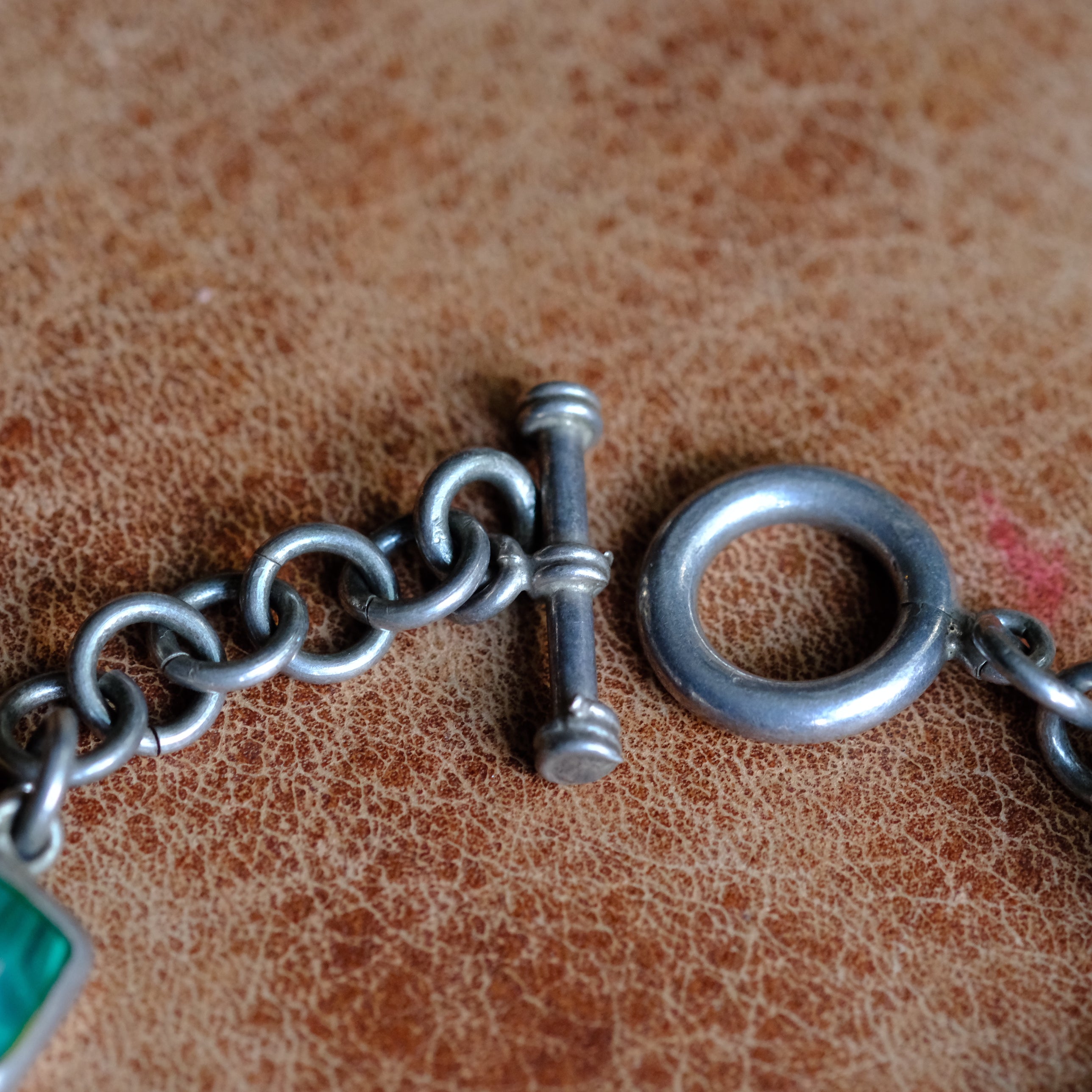 Vintage Sterling Silver Malachite Link Bracelet