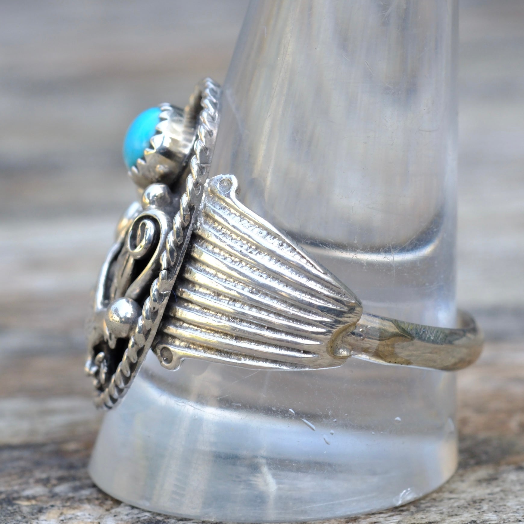 Vintage Sterling Turquoise Eagle Ring 12.5