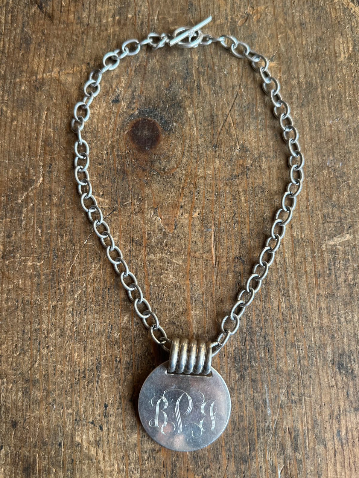 Vintage Sterling Silver 15’.5” BPJ’ Pendant Toggle Cable Chain Necklace